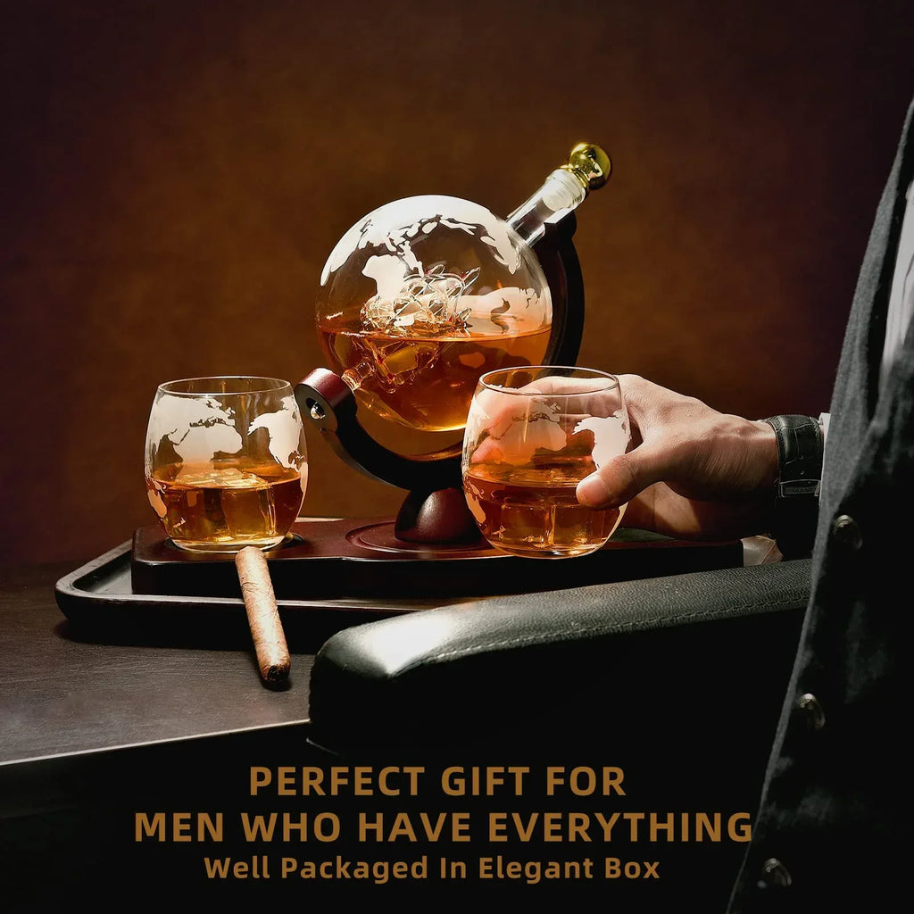 Gifts for Men Dad Husband Christmas, Whiskey Globe Decanter Set with 4 Etched Globe Glasses, Unique Anniversary Birthday Gifts for Brother Boyfriend, Cool Stocking Stuffers Bourbon Whikey Gifts - Unique Gift Market