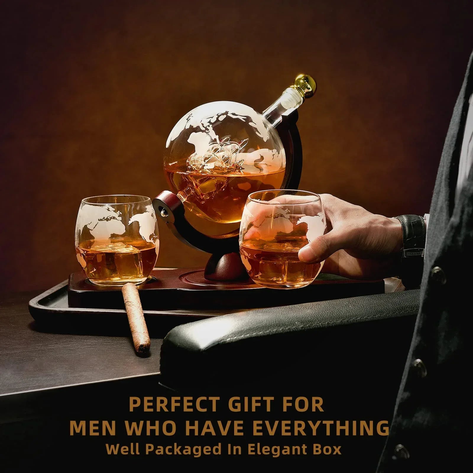 Gifts for Men Dad Husband Christmas, Whiskey Globe Decanter Set with 4 Etched Globe Glasses, Unique Anniversary Birthday Gifts for Brother Boyfriend, Cool Stocking Stuffers Bourbon Whikey Gifts - Unique Gift Market