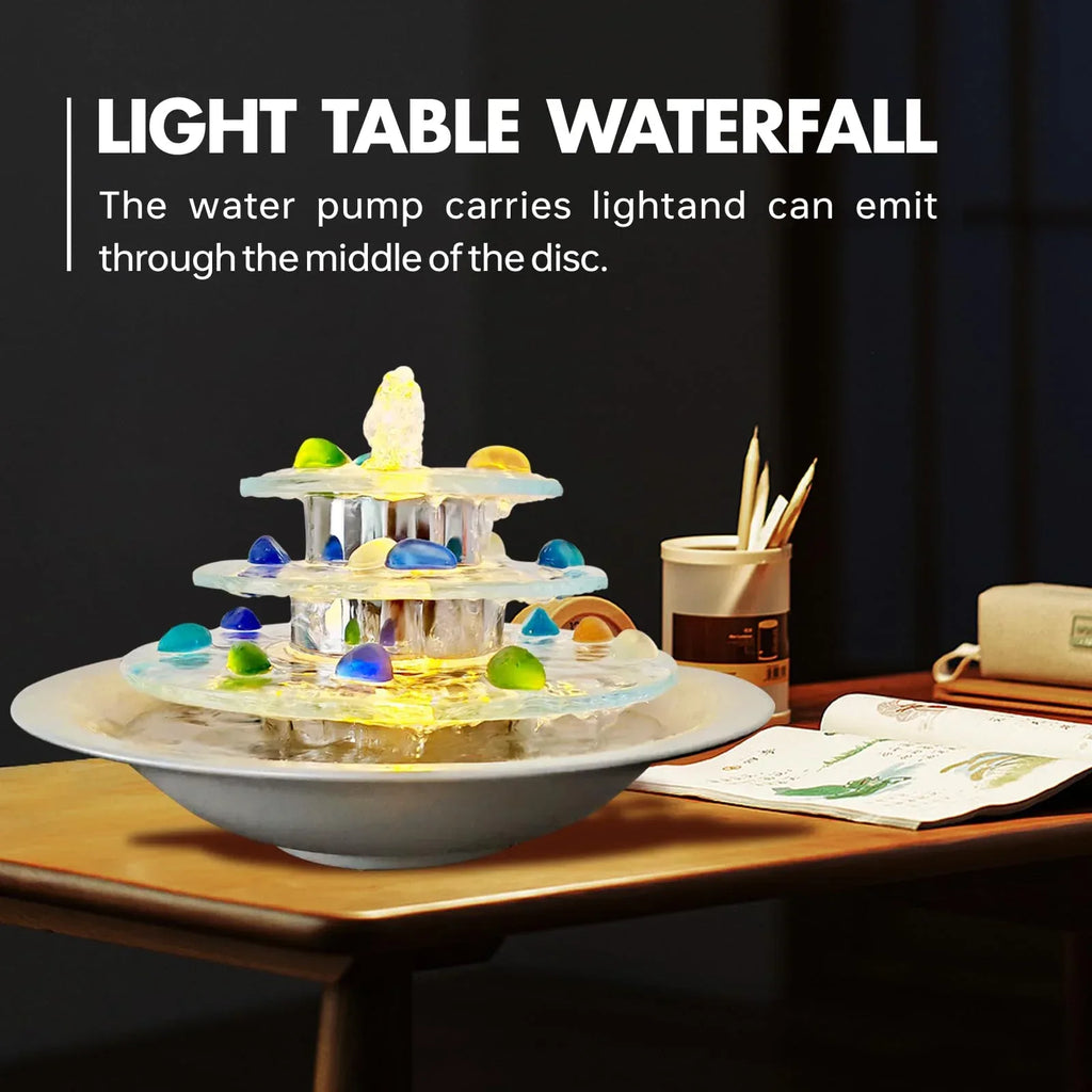Indoor Tabletop Waterfall Moon Fountain, Home Décor Soothing Rain Sound Meditation Relaxing Fountains, Nature Slate Water Feature with Light for Room Office Desktop Decoration-13 Tall - Unique Gift Market