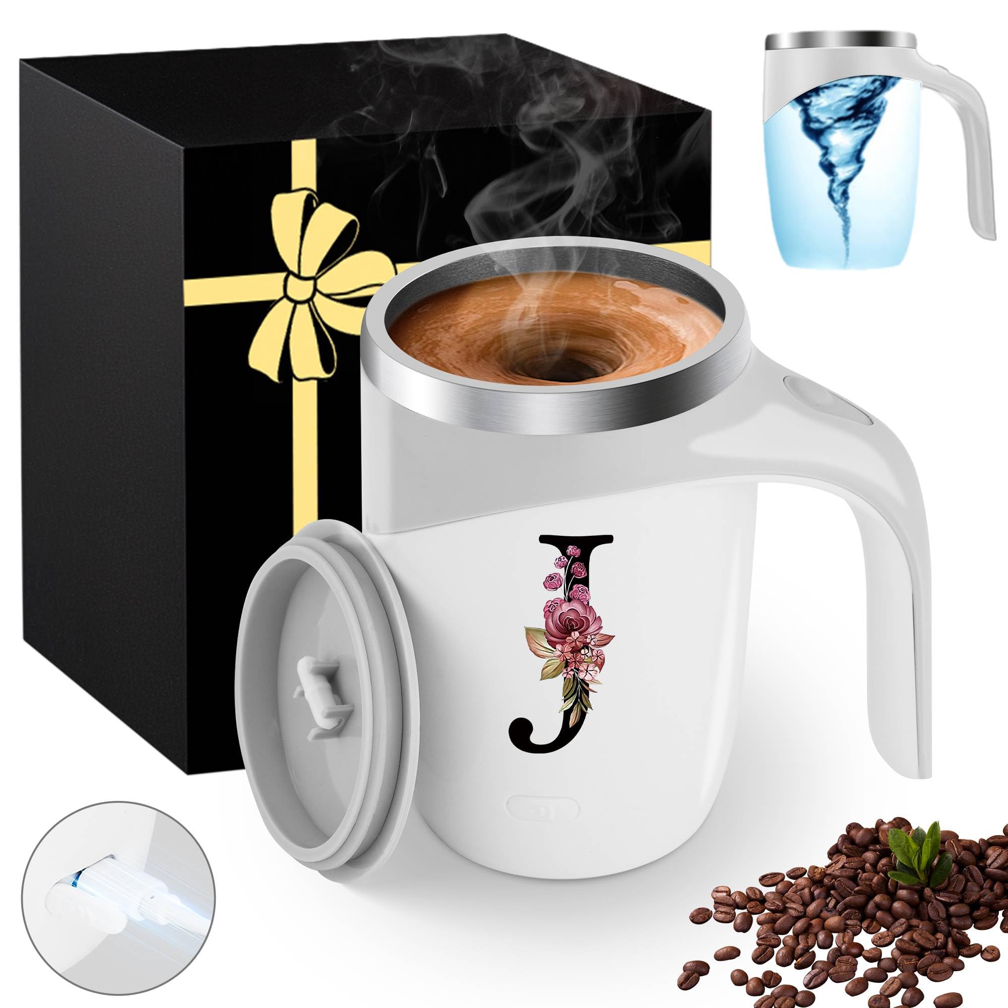 Initial Magnetic Stirring Coffee Mug Stainless Insulated Travel Cup Happy Birthday Personalized Gifts Women Adult Who Have Everything Want Nothing Mom Cool Special Custom Christmas Initial Present,G