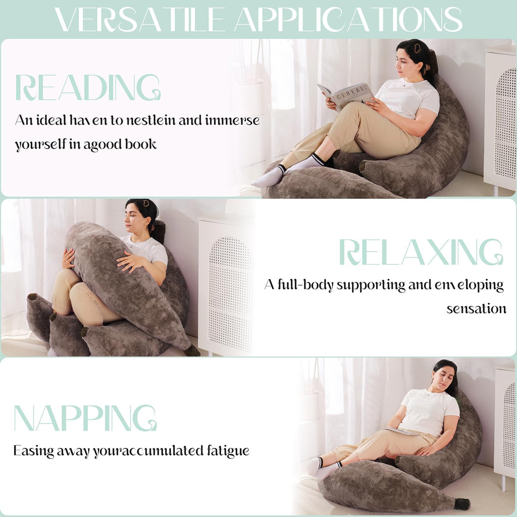Banana Bean Bag Chair with Ottoman, Floor Sofa Bed with Footrest, Comfy Convertible Lounger for Teens & Adults, Plush Couch for Bedroom, Living Room or Dorm, M-Yellow