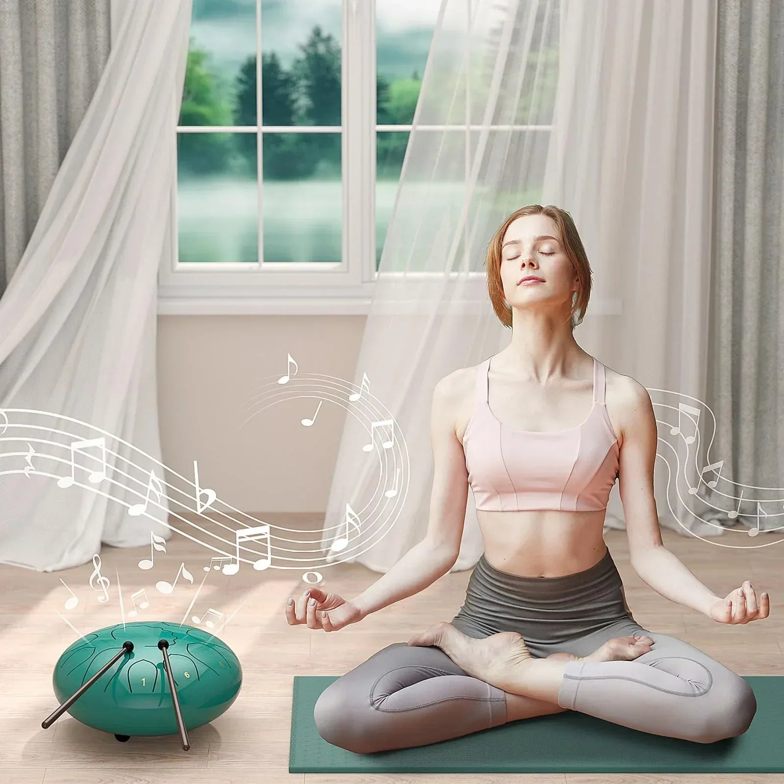 Rain Drum for Outside Garden, 6 Inches 8 Notes Steel Tongue Chakra Drums, Waterproof Meditation Rain Chime, Musical Instruments for Adult Gift with Bag, Music Book, Drum Mallets (Green) - Unique Gift Market