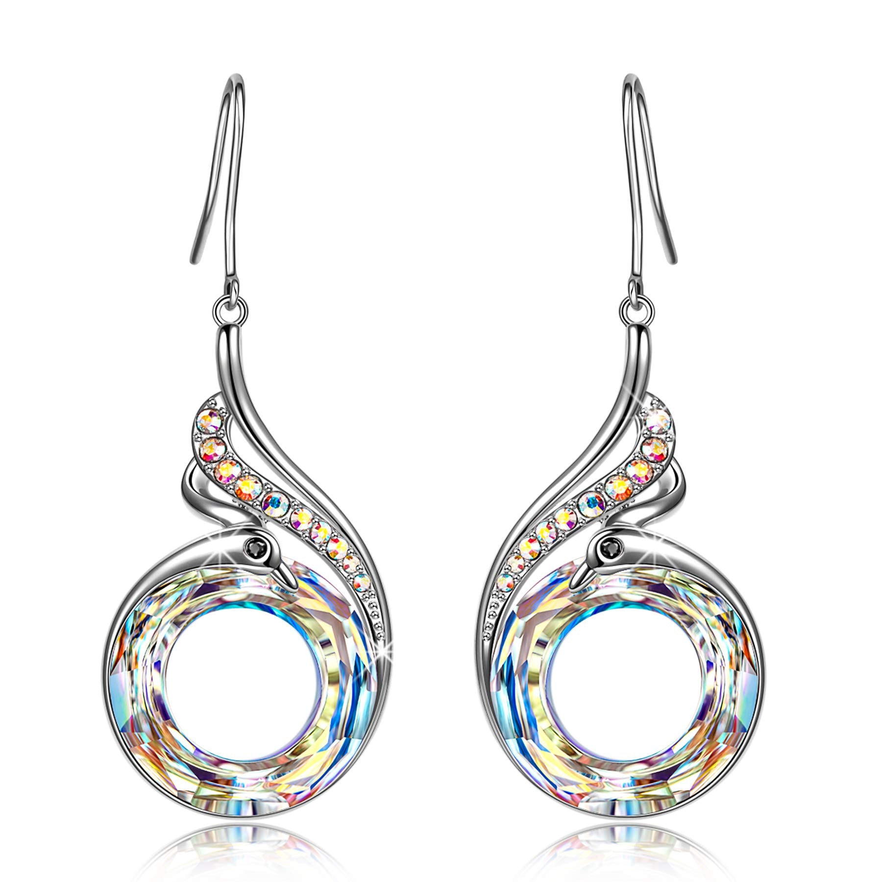 Kate Lynn "Rise From the Ashes" Phoenix Earrings, Sterling Silver Dangle Earrings with Crystals from Austria, Birthday Gift with Jewelry Box, Symbol of Luck and Renewal
