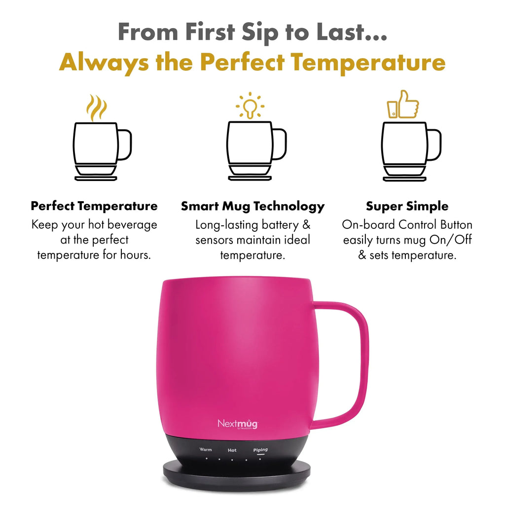Nextmug - Temperature-Controlled, Self-Heating Coffee Mug (Black - 14 oz.) - Unique Gift Market