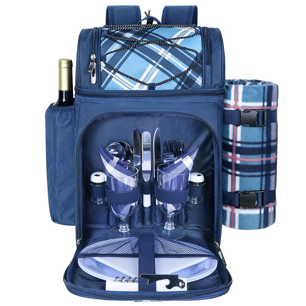 Hap Tim Picnic Basket Backpack for 2 Person with 2 Insulated Cooler Compartment, Wine Holder, Fleece Blanket, Cutlery Set, Wedding Gifts for Couples, Bridal Shower Gifts, Engagement Gifts - Unique Gift Market