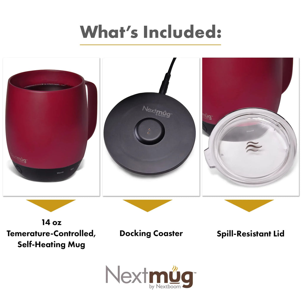 Nextmug - Temperature-Controlled, Self-Heating Coffee Mug (Black - 14 oz.) - Unique Gift Market