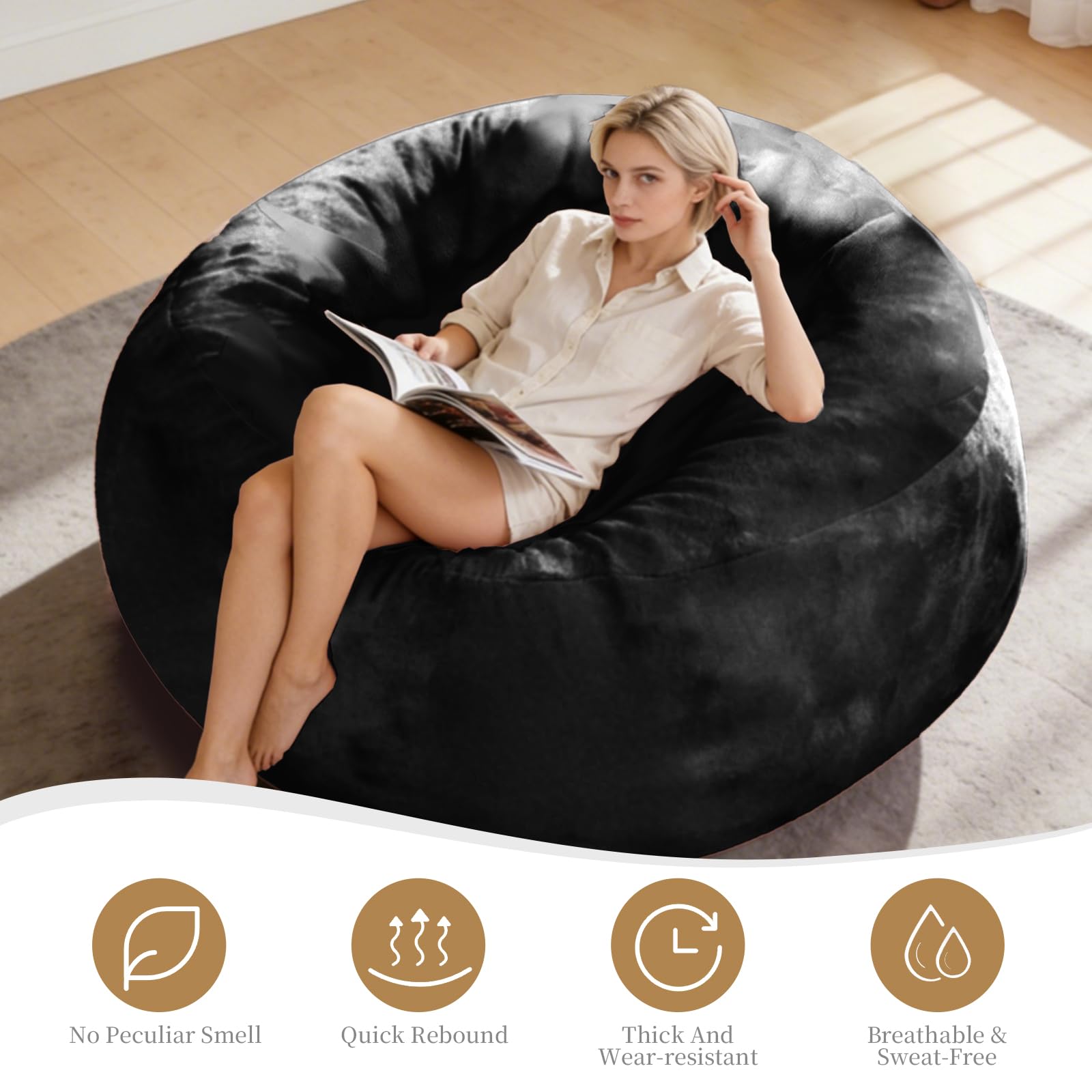 Big Beanbag Chairs for Adults ，6FT Bean Bag Chair with Filler Memory Foam Chair Super Soft Plush, Living Room Furniture, Suitable for bedrooms, Comfy Lounge Reading Chairs Birthday Gifts for Women Mom