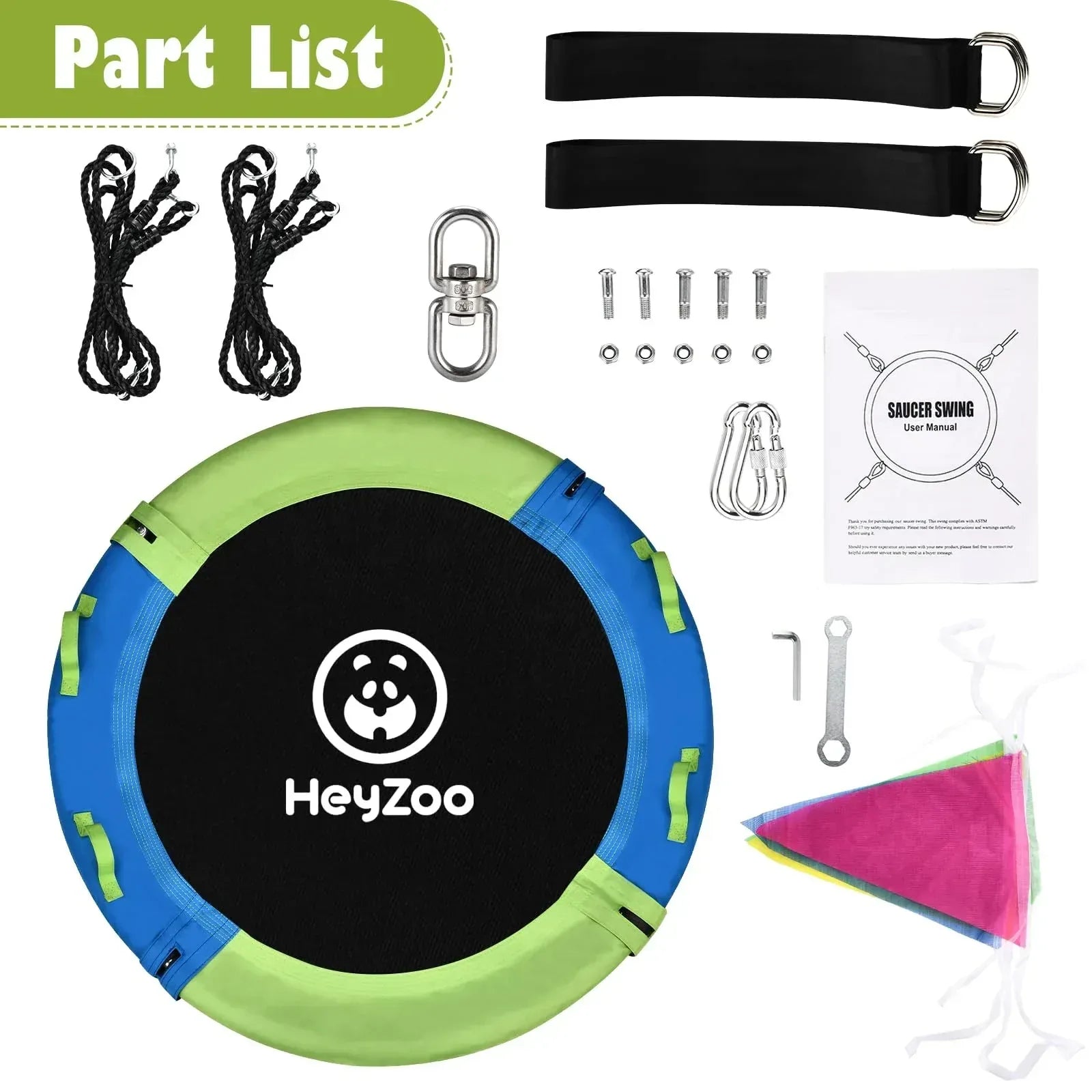 43 Inch Tree Swing, 900lbs Weight Capacity Saucer Swing Sets for Kids & Adults, with 360 Degree Swivel and Adjustable Hanging Strap, Green and Blue - Unique Gift Market