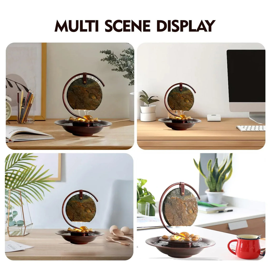 Indoor Tabletop Waterfall Moon Fountain, Home Décor Soothing Rain Sound Meditation Relaxing Fountains, Nature Slate Water Feature with Light for Room Office Desktop Decoration-13 Tall - Unique Gift Market