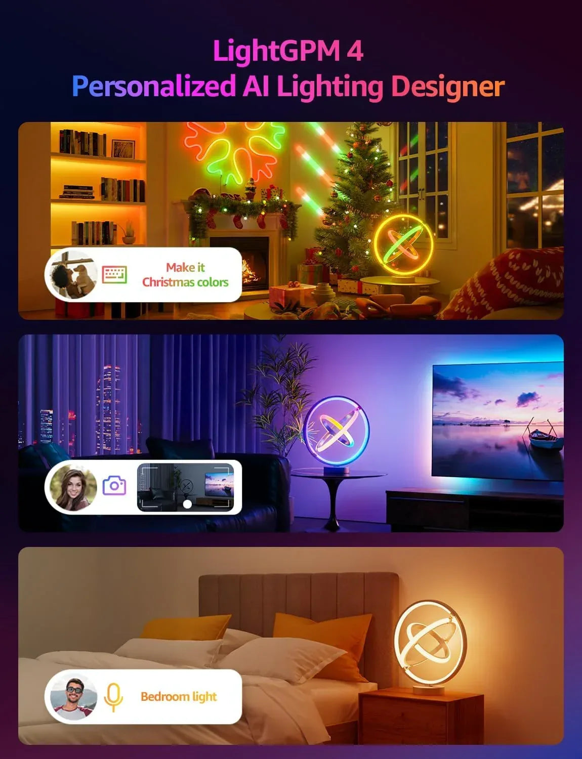 Lepro TB1 AI Smart Table Lamp, RGB+IC Addressable Color Changing Desk Light Alexa Google Home Enable, Music Sync, DIY Endless Scenes, APP Control Cool LED Lamp for Room Decor Ambient Lighting, 2.4 GHz - Unique Gift Market