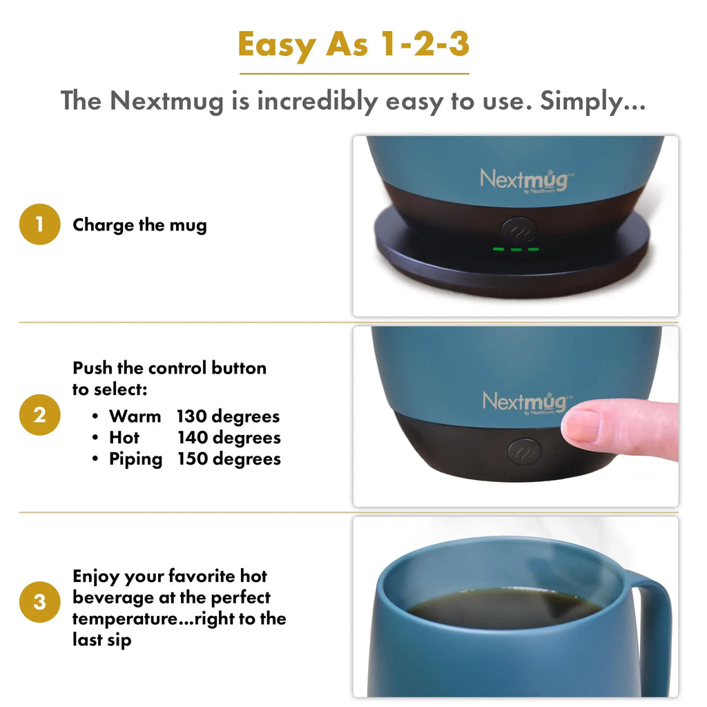 Nextmug - Temperature-Controlled, Self-Heating Coffee Mug (Black - 14 oz.) - Unique Gift Market
