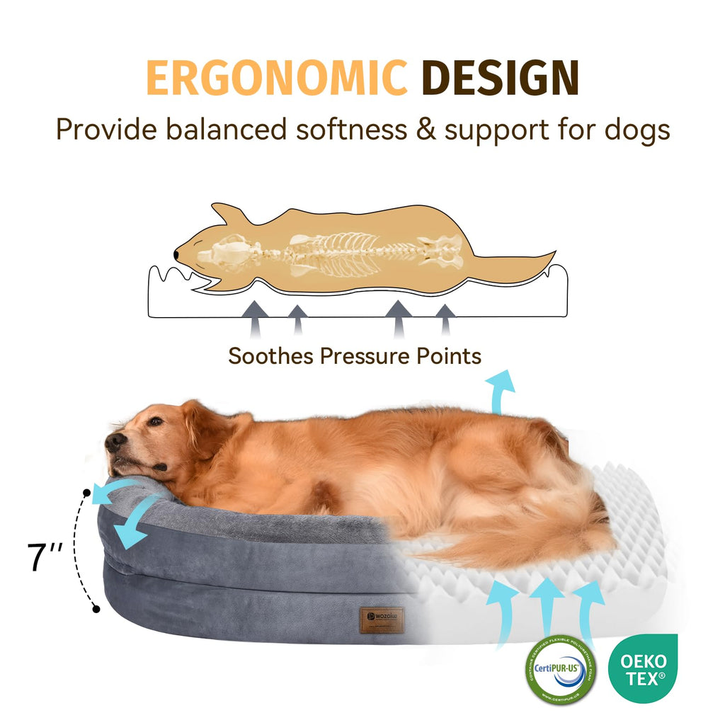 Giant Human Dog Bed for Adults and Pets, 74"x50"x12" Durable Memory Foam for Full-Body Comfort, Waterproof & Machine Washable Cover, Family Shared Lounger for Any Room, Grey