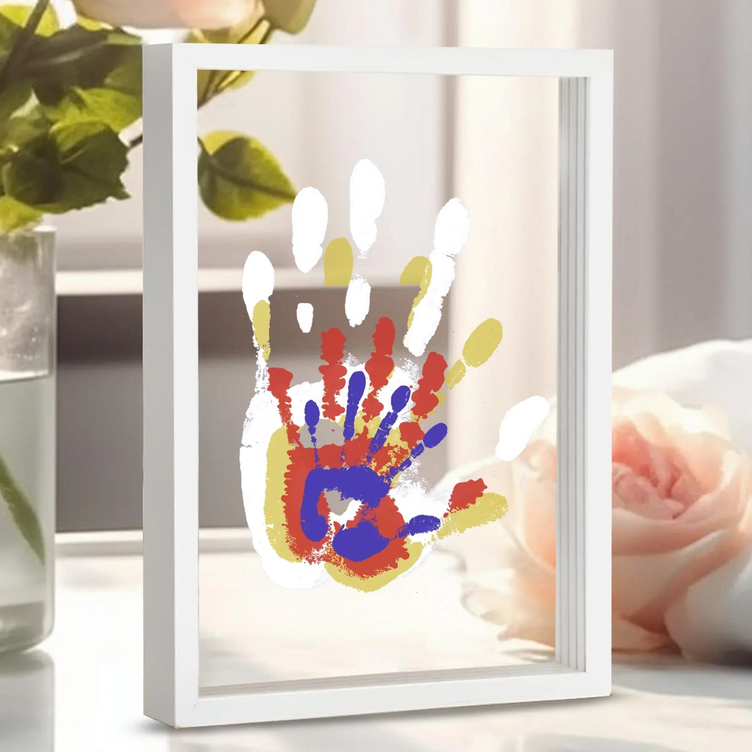 Family Handprint Kit, DIY Craft Keepsake Wooden Frame, Endless Gift Set, Non-Toxic Paints, Transparent Sheets (Brown) - Unique Gift Market