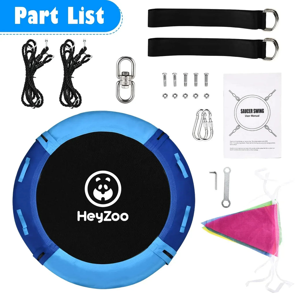 43 Inch Tree Swing, 900lbs Weight Capacity Saucer Swing Sets for Kids & Adults, with 360 Degree Swivel and Adjustable Hanging Strap, Green and Blue - Unique Gift Market