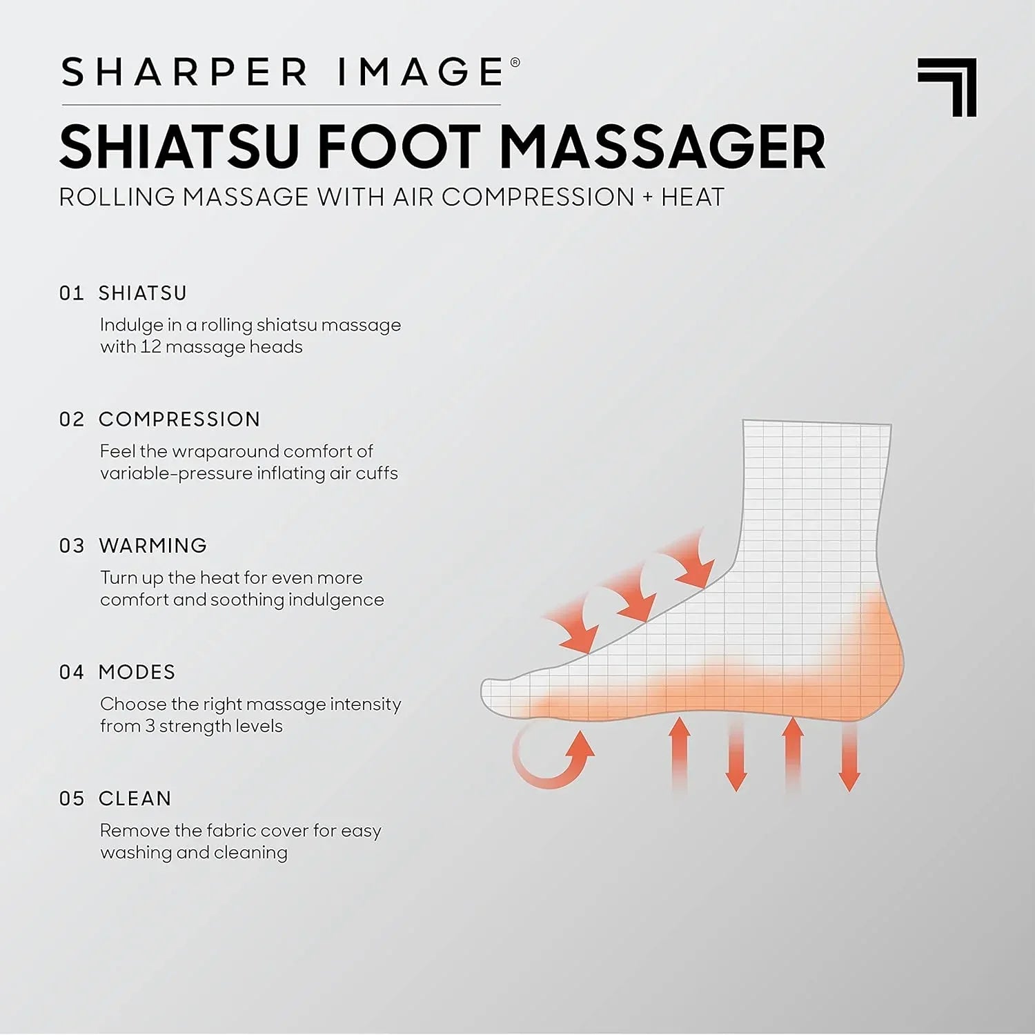 Sharper Image Electric Shiatsu Foot Massager with Heat & Air Compression, Deep Kneading Rollers & Washable Cover, Targets Heels, Balls & Arches up to Mens Size 12, Gift for Women & Men - Unique Gift Market