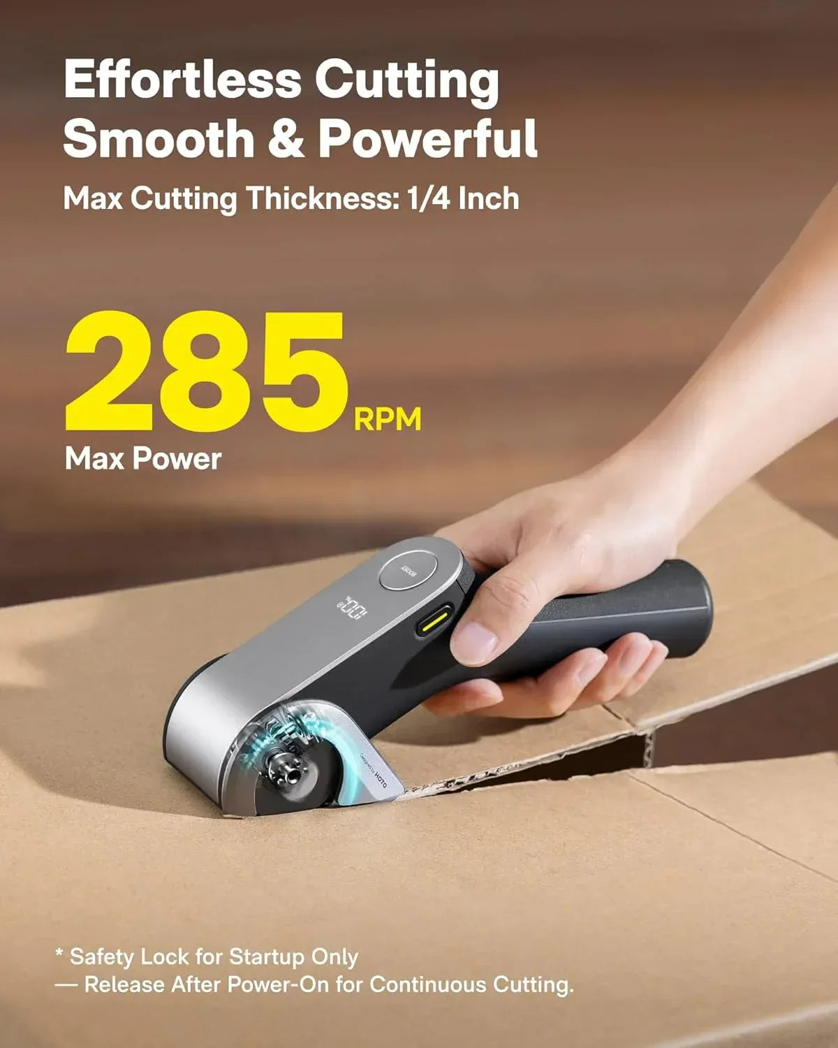 HOTO EdgeFlow Electric Cardboard Cutter, Premium USB-C Rechargeable Cordless Electric Scissors, Titanium Blade & LED Display, Tool-Free Blade Swap & Self-Sharpening, for Cardboard Box, Carpet, Leather - Unique Gift Market