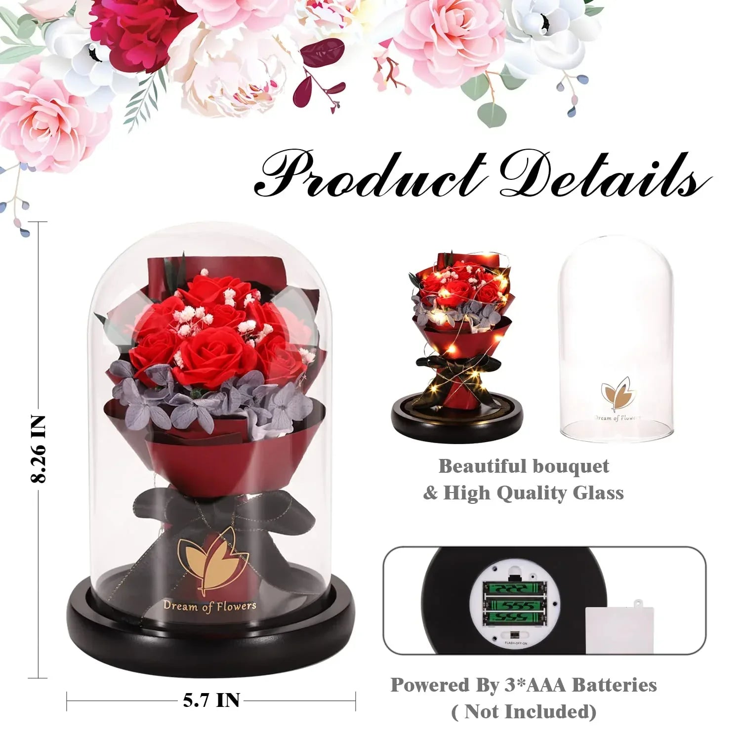 Valentines Day Gifts for Her,Valentines Flower Gifts for Women,Rose in Glass Dome with 2 Light Modes,Light Up Rose Flowers,Valentines Anniversary Birthday Gifts for Women, Mom, Wife, Girlfriend - Unique Gift Market