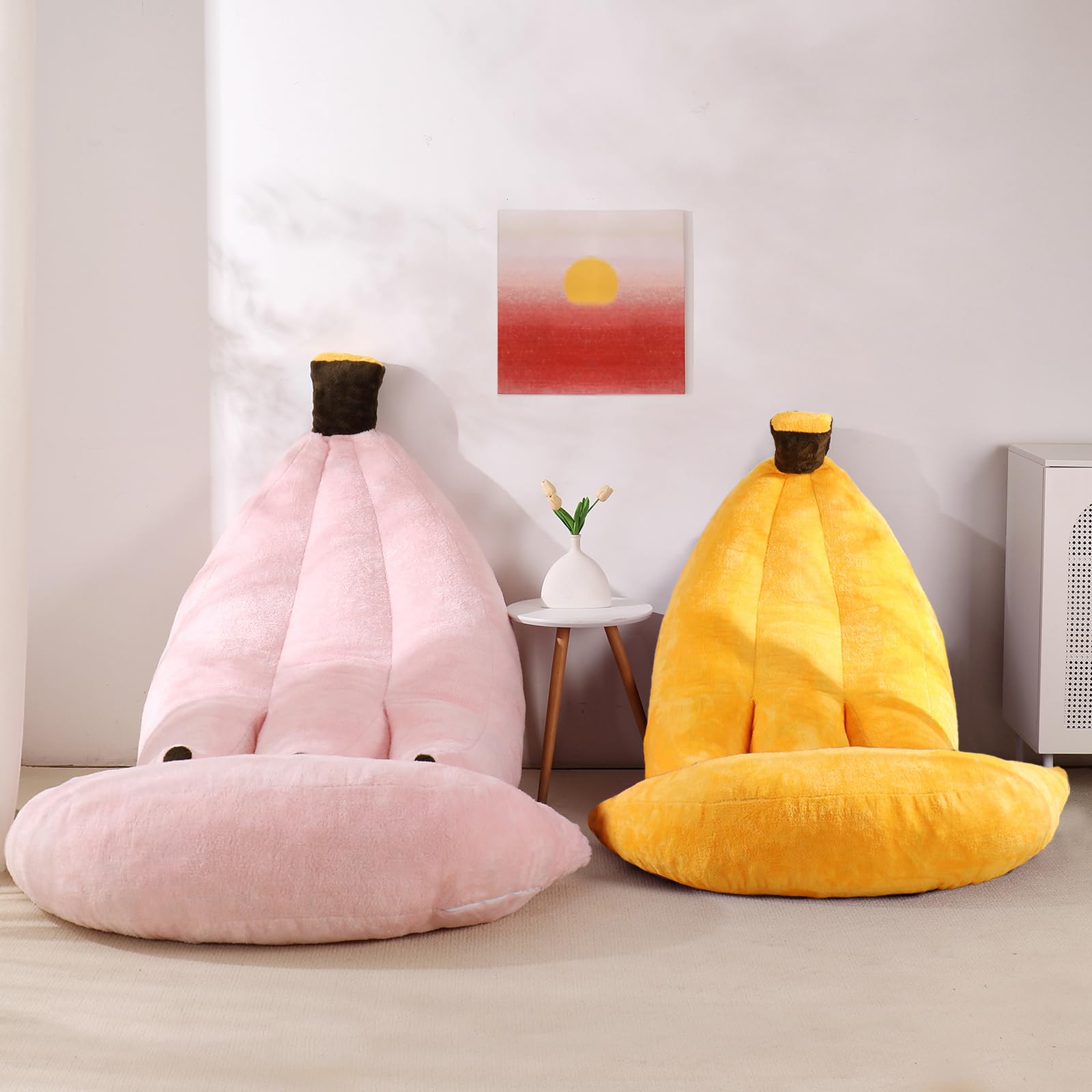 Banana Bean Bag Chair with Ottoman, Floor Sofa Bed with Footrest, Comfy Convertible Lounger for Teens & Adults, Plush Couch for Bedroom, Living Room or Dorm, M-Yellow