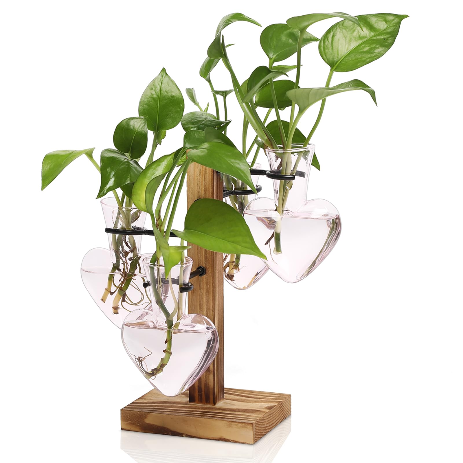 Plant Terrarium Propagation Stations with Wooden Stand, Glass Vase for Indoor Hydroponics Home Garden Office Decoration Gift for Women - 4 Love Bulb Vase