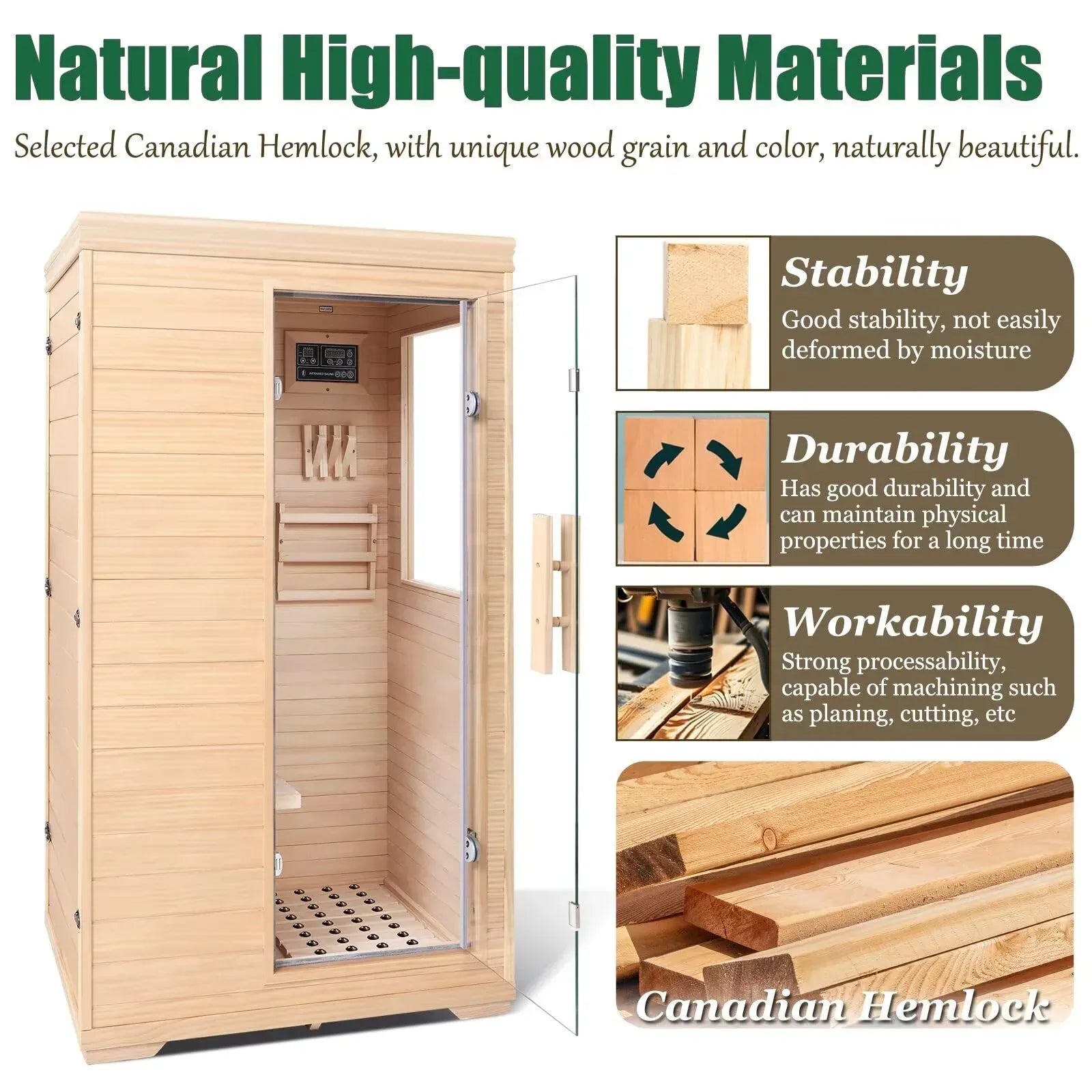 Far Infrared Sauna for 1 Person - 1050W Fast Heating, Canadian Hemlock Wood Home Sauna with Bluetooth Speaker, Chromotherapy & Oxygen Ionizer Easy Assembly Indoor Sauna for Relaxation, Detox, Home Gym - Unique Gift Market