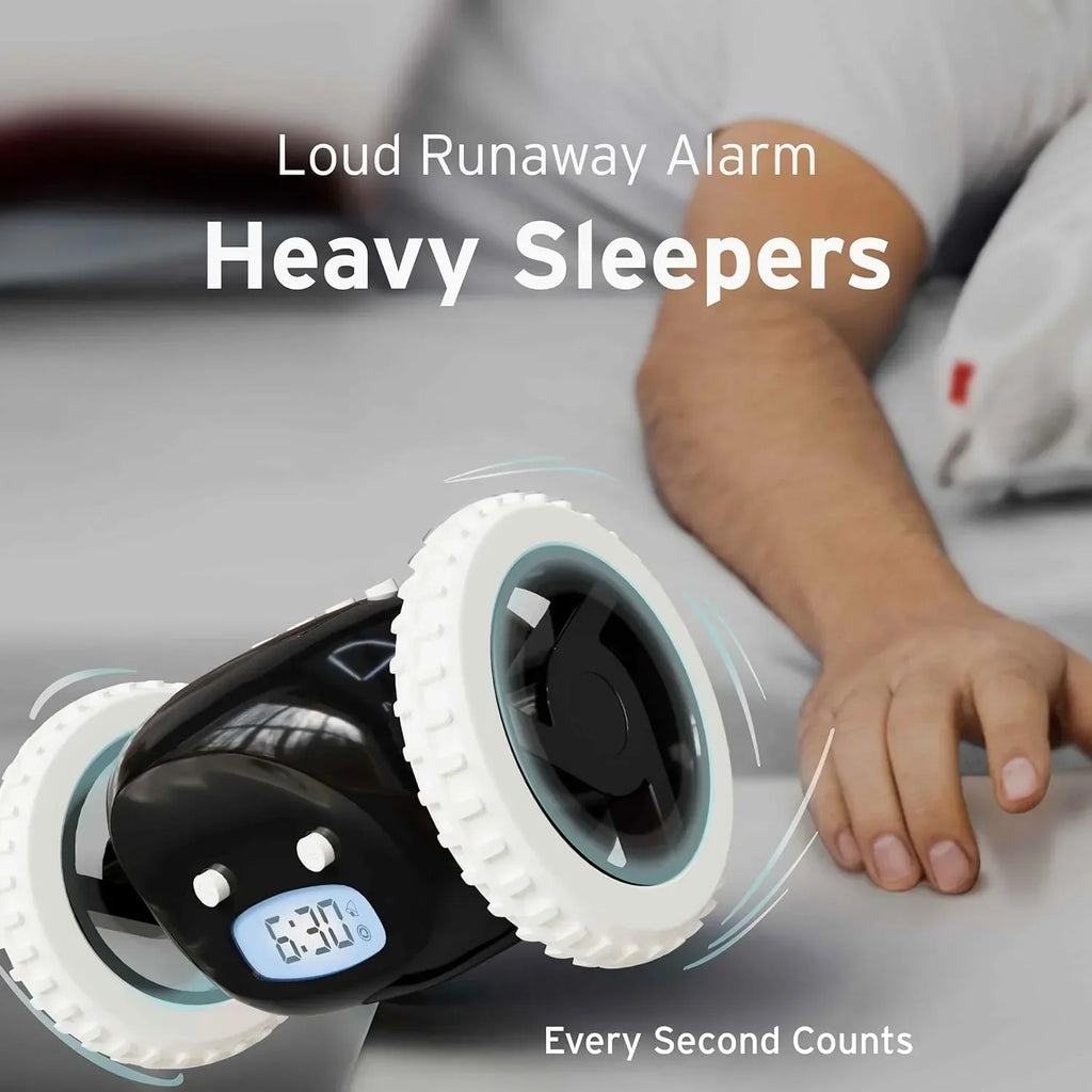 CLOCKY Alarm Clock on Wheels – Loud Rolling Alarm Clock for Heavy Sleepers | Runaway Clock That Jumps & Runs to Wake You Up | Funny Unique Gift for Adults, Teens & Kids Bedrooms (Black) - Unique Gift Market