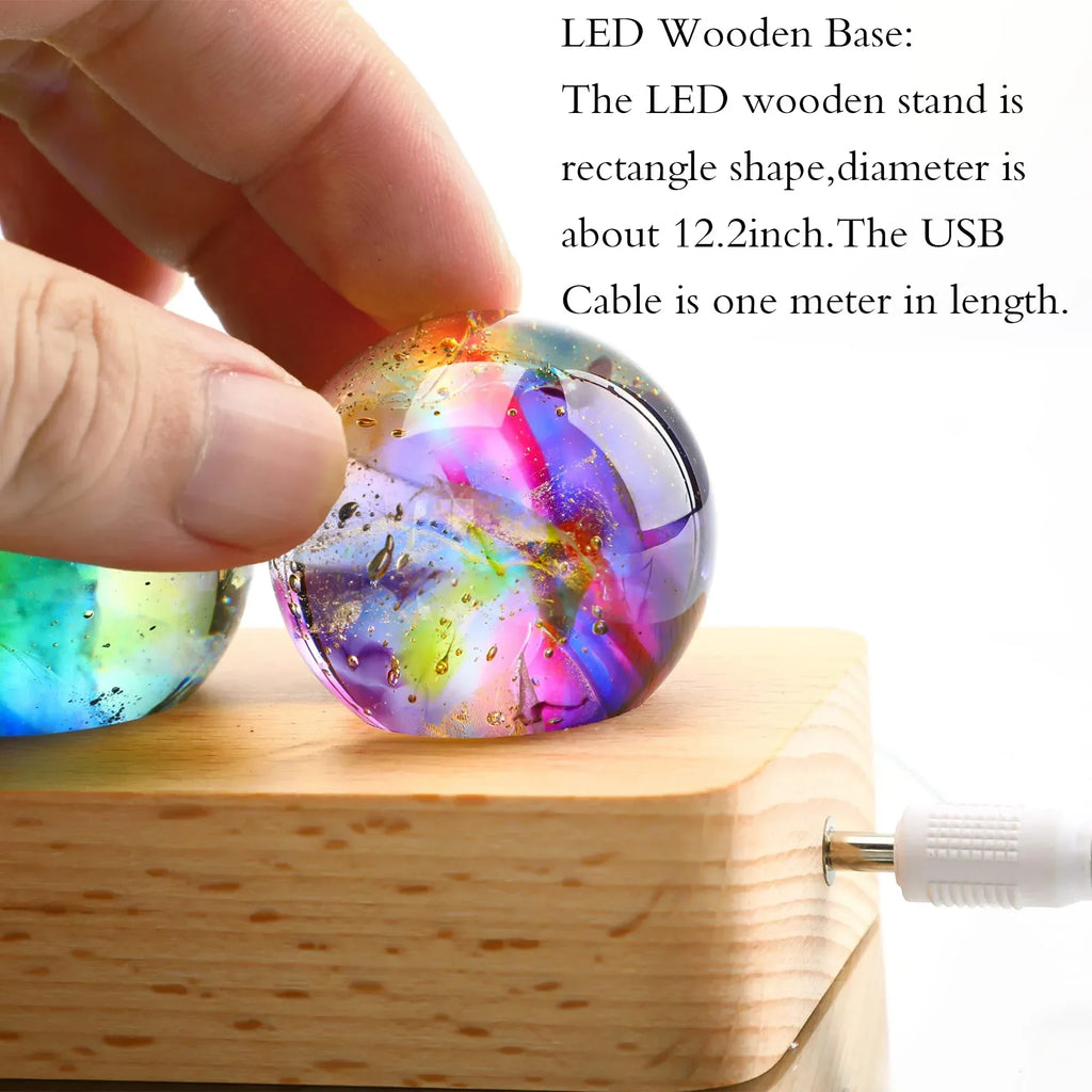 7 Chakra Natural Healing Spheres with LED Wooden Stand 40mm Crystal Quartz Stones for Meditation Positive Energy Night Light Decoration - Unique Gift Market