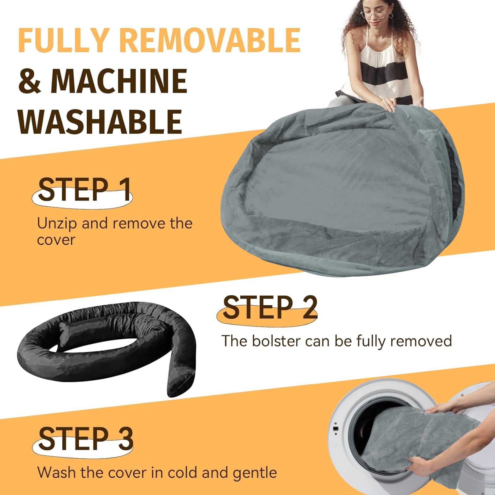 Giant Human Dog Bed for Adults and Pets, 74"x50"x12" Durable Memory Foam for Full-Body Comfort, Waterproof & Machine Washable Cover, Family Shared Lounger for Any Room, Grey