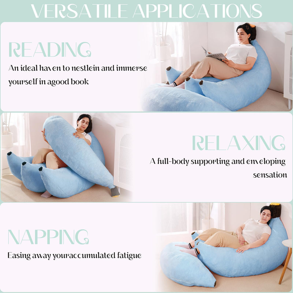 Banana Bean Bag Chair with Ottoman, Floor Sofa Bed with Footrest, Comfy Convertible Lounger for Teens & Adults, Plush Couch for Bedroom, Living Room or Dorm, M-Yellow
