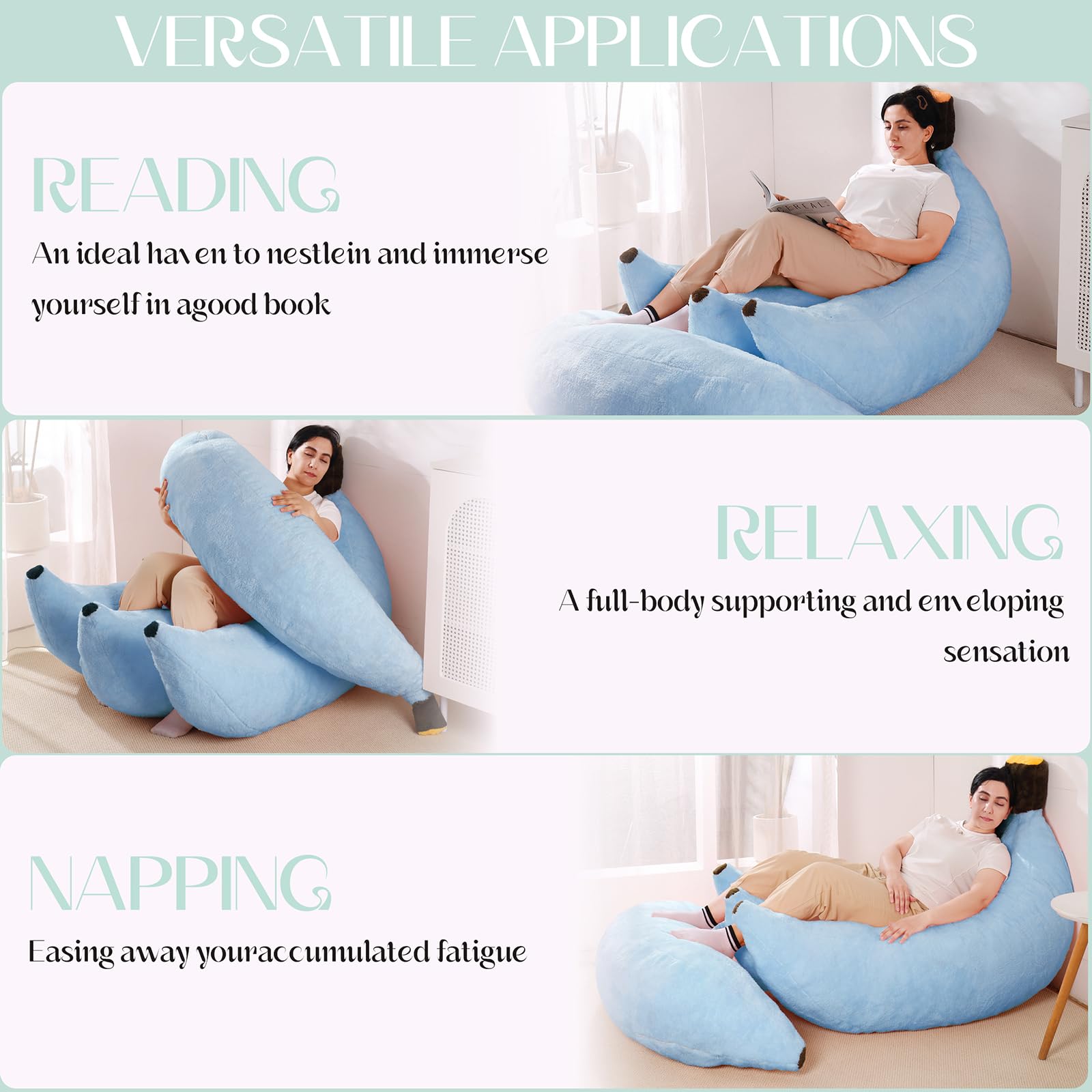 Banana Bean Bag Chair with Ottoman, Floor Sofa Bed with Footrest, Comfy Convertible Lounger for Teens & Adults, Plush Couch for Bedroom, Living Room or Dorm, M-Yellow