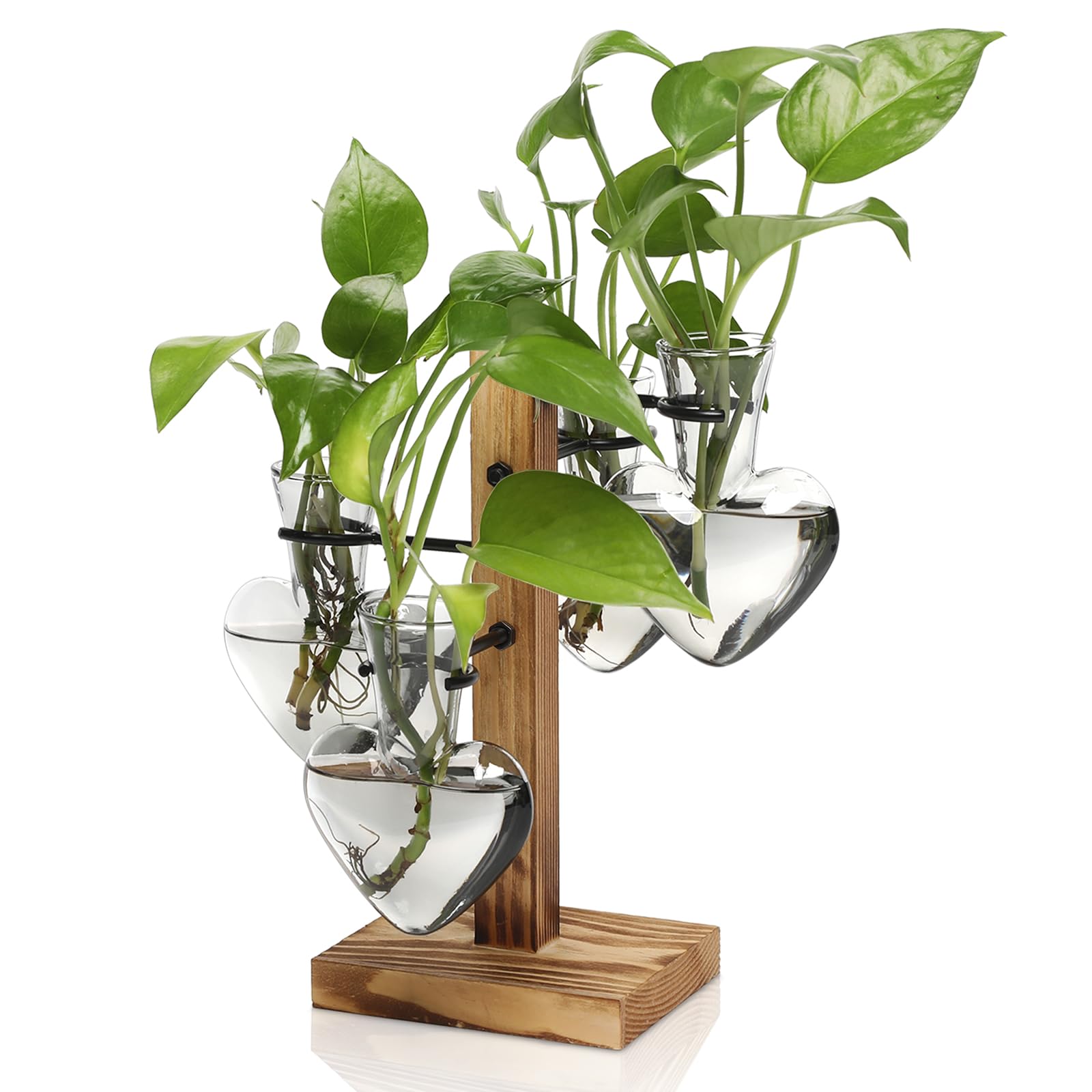 Plant Terrarium Propagation Stations with Wooden Stand, Glass Vase for Indoor Hydroponics Home Garden Office Decoration Gift for Women - 4 Love Bulb Vase
