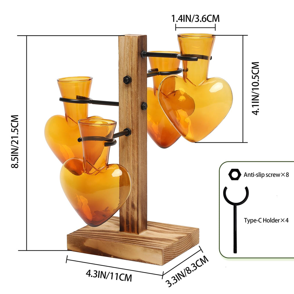 Plant Terrarium Propagation Stations with Wooden Stand, Glass Vase for Indoor Hydroponics Home Garden Office Decoration Gift for Women - 4 Love Bulb Vase