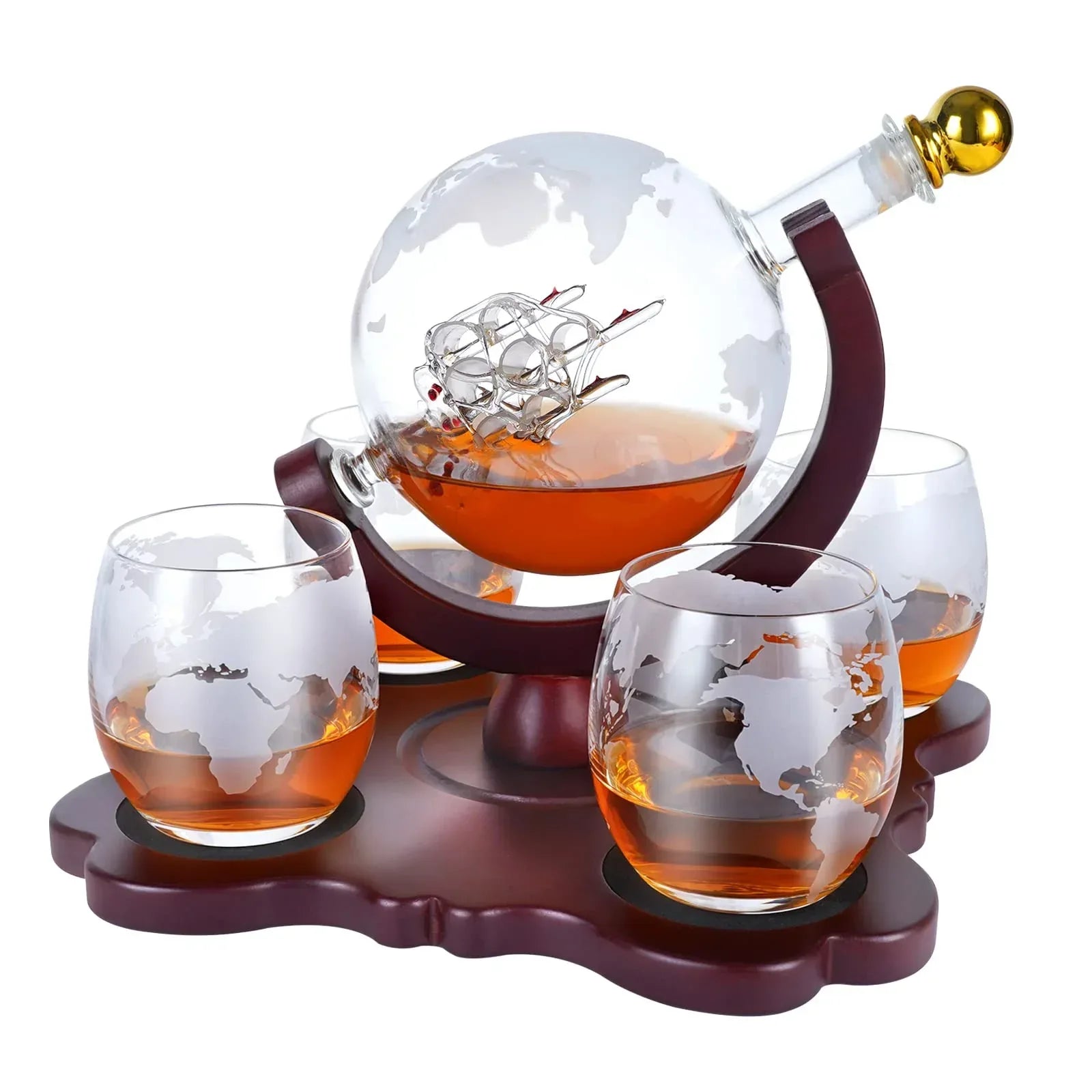 Gifts for Men Dad Husband Christmas, Whiskey Globe Decanter Set with 4 Etched Globe Glasses, Unique Anniversary Birthday Gifts for Brother Boyfriend, Cool Stocking Stuffers Bourbon Whikey Gifts - Unique Gift Market
