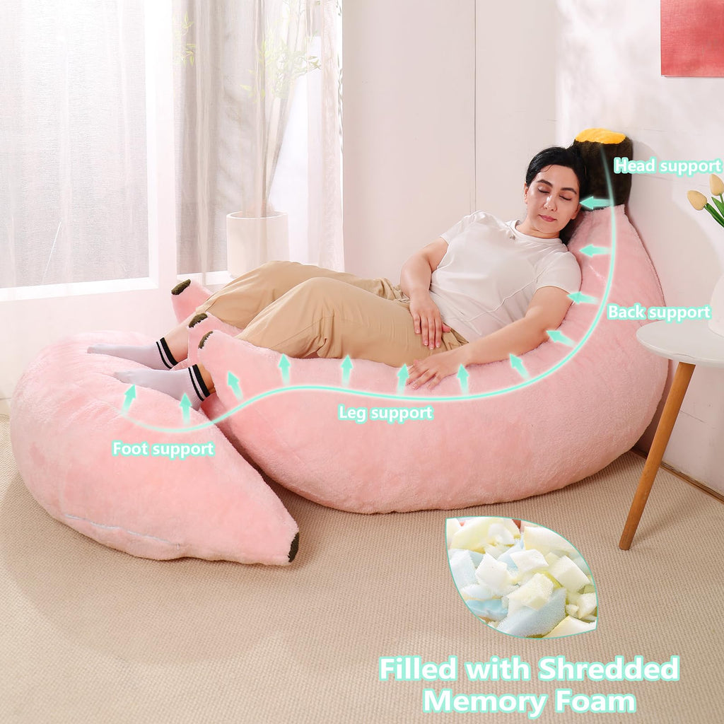 Banana Bean Bag Chair with Ottoman, Floor Sofa Bed with Footrest, Comfy Convertible Lounger for Teens & Adults, Plush Couch for Bedroom, Living Room or Dorm, M-Yellow