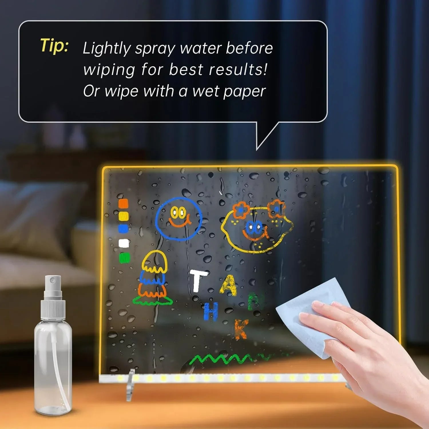 LED Note Board with 7 Colors, Includes Adapter, 13"x10" Led Drawing Board for Kids, Light Up Dry Erase Boards with 7 Markers, Soft Cloth, Hanging Chain, Holiday Trend Gift - Unique Gift Market