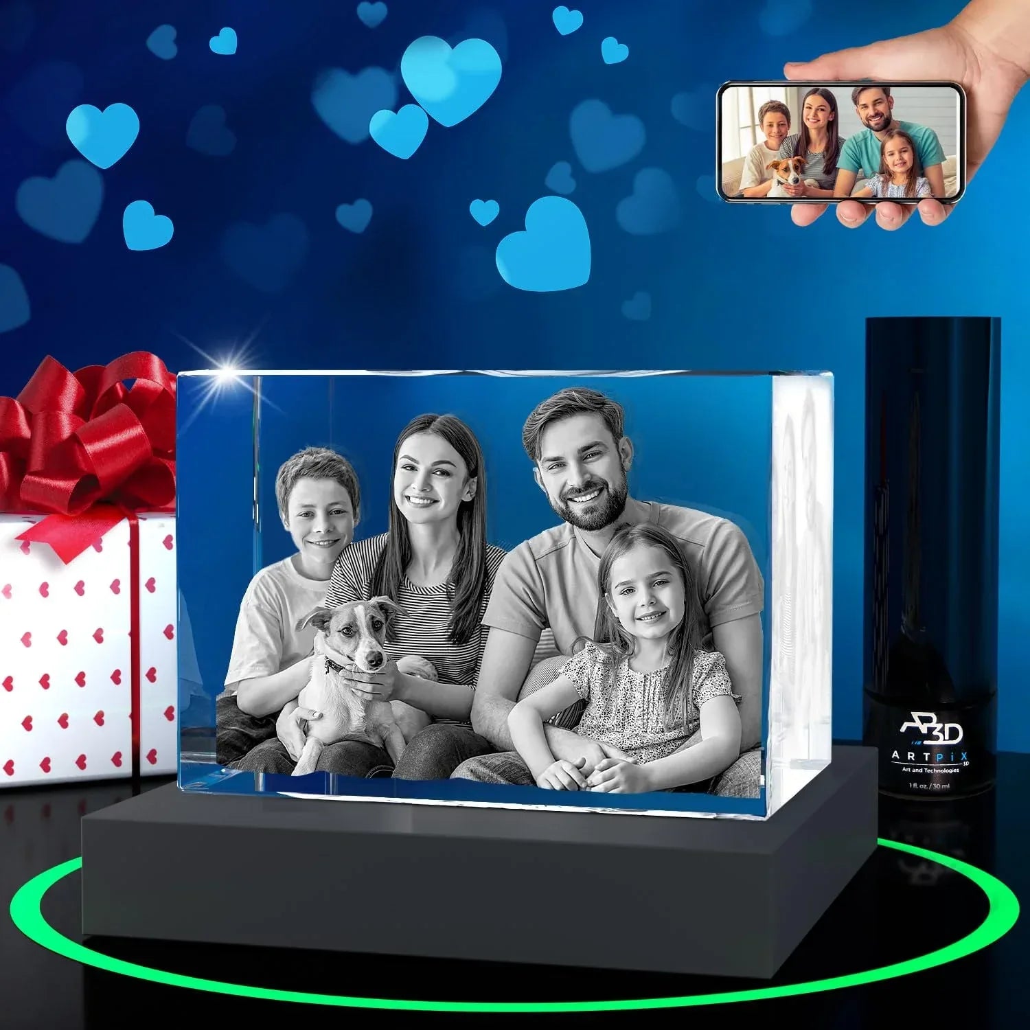 ArtPix 3D Crystal Photo, Valentines Day Personalized Gifts for Women, Wife, Men, Her, Him, Great V-Day Custom Gift With Your Own Photo, Customized Glass 3D Laser Etched Picture Wedding - Unique Gift Market