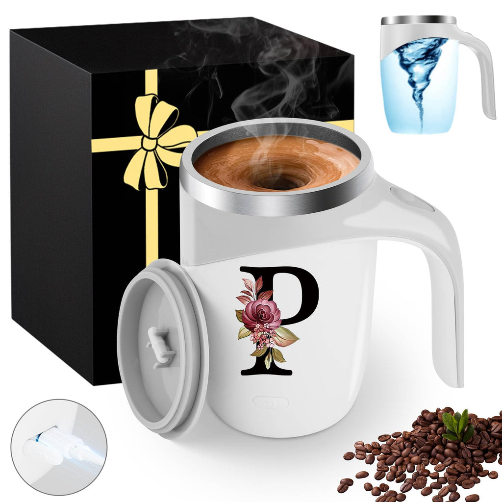 Initial Magnetic Stirring Coffee Mug Stainless Insulated Travel Cup Happy Birthday Personalized Gifts Women Adult Who Have Everything Want Nothing Mom Cool Special Custom Christmas Initial Present,G