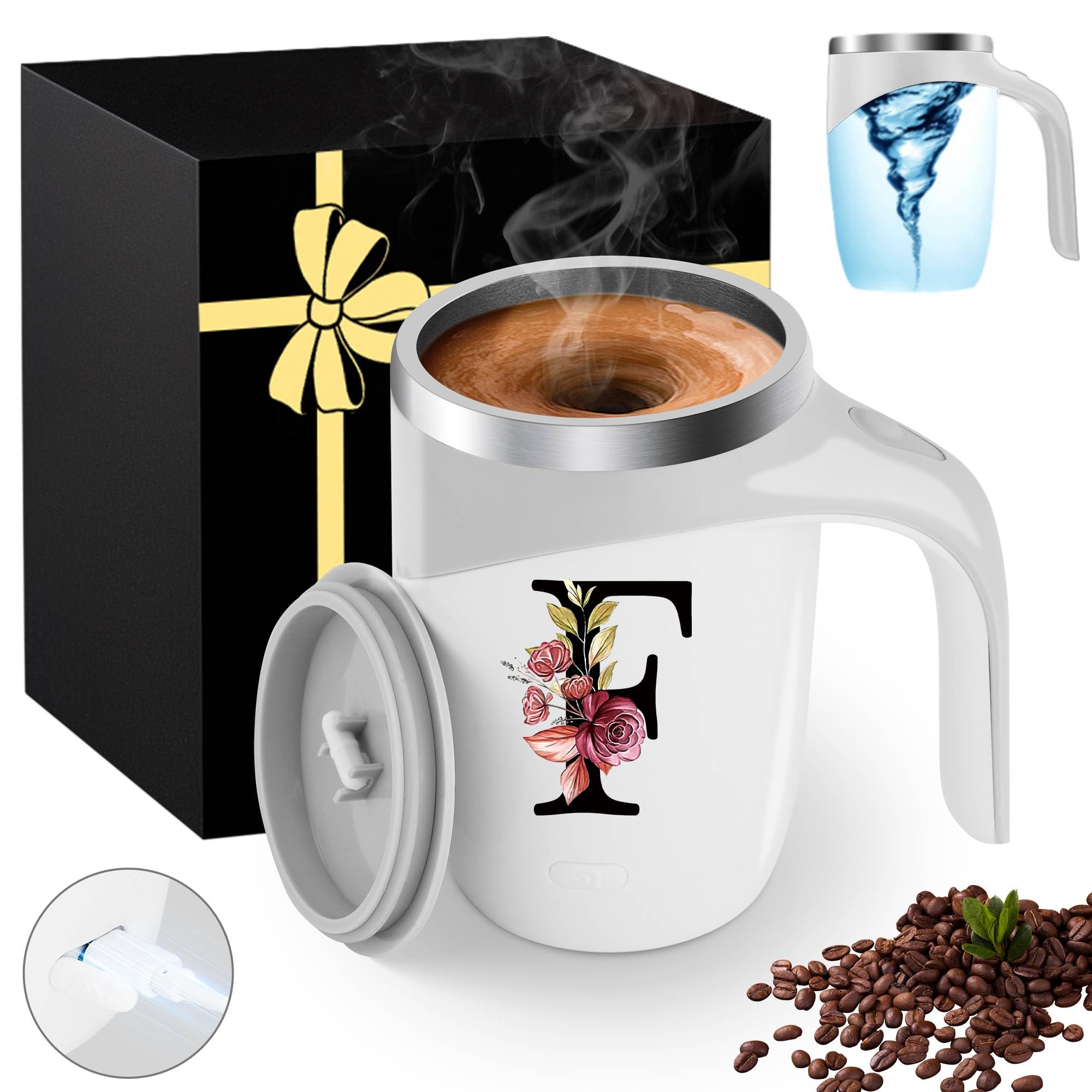 Initial Magnetic Stirring Coffee Mug Stainless Insulated Travel Cup Happy Birthday Personalized Gifts Women Adult Who Have Everything Want Nothing Mom Cool Special Custom Christmas Initial Present,G