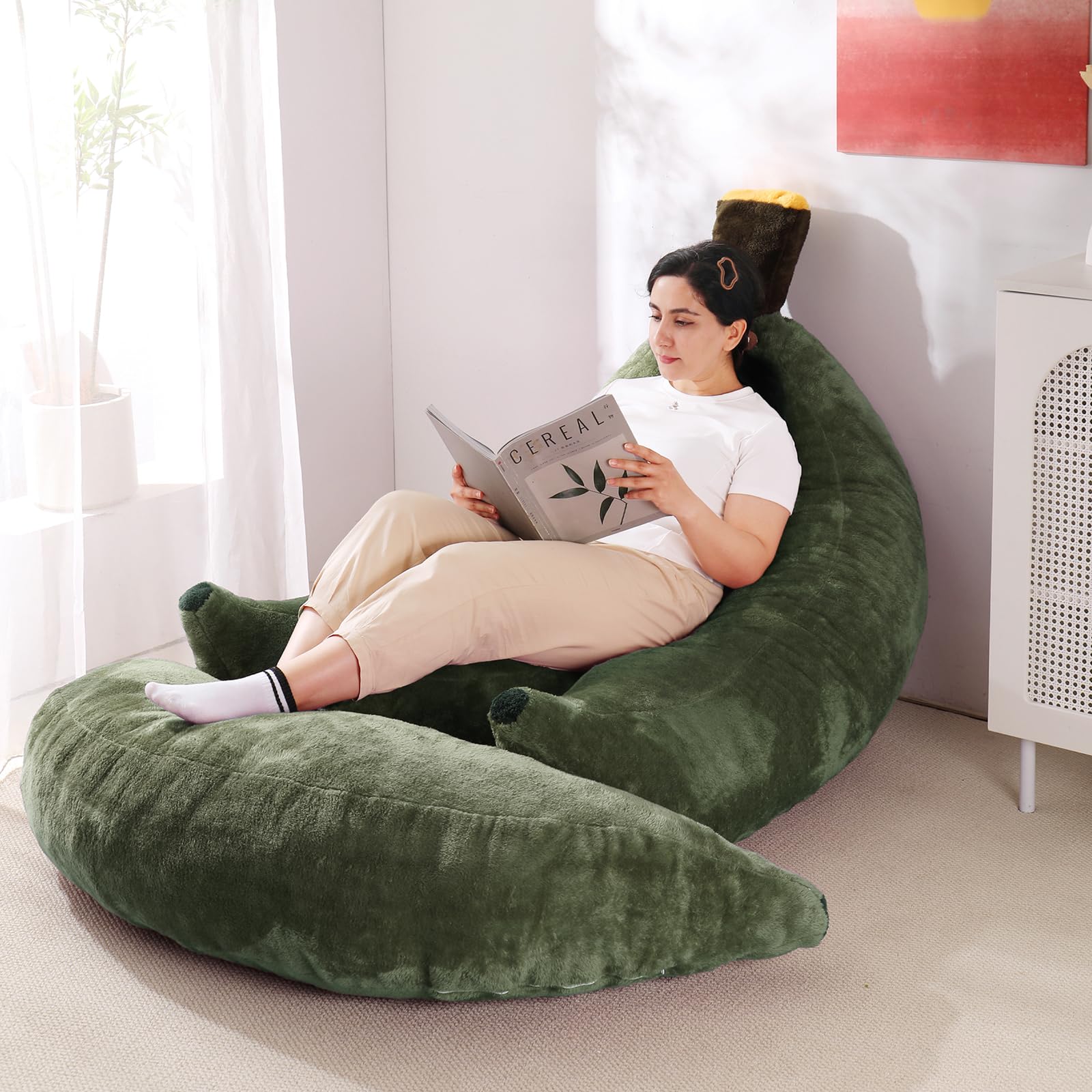 Banana Bean Bag Chair with Ottoman, Floor Sofa Bed with Footrest, Comfy Convertible Lounger for Teens & Adults, Plush Couch for Bedroom, Living Room or Dorm, M-Yellow