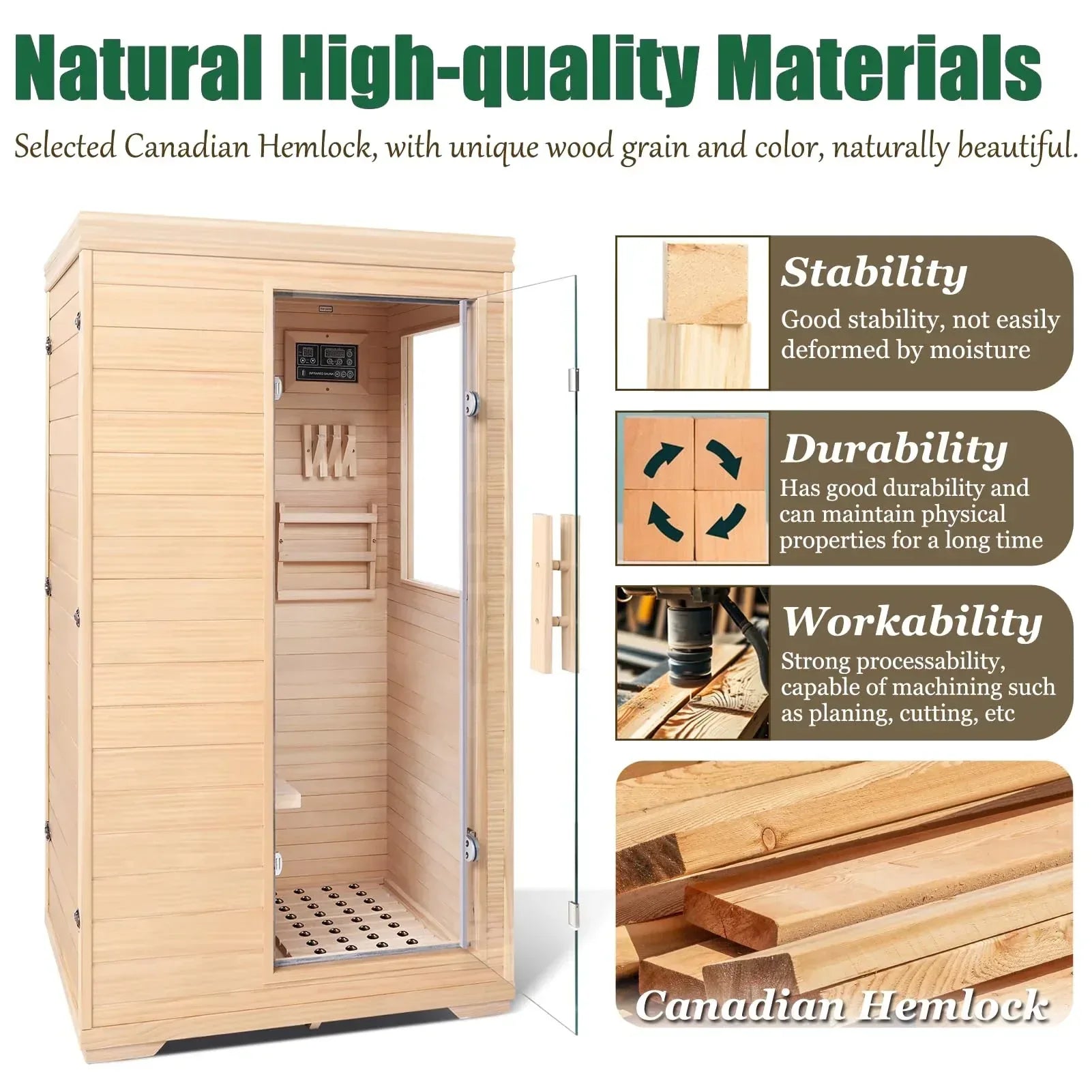 Far Infrared Sauna for 1 Person - 1050W Fast Heating, Canadian Hemlock Wood Home Sauna with Bluetooth Speaker, Chromotherapy & Oxygen Ionizer Easy Assembly Indoor Sauna for Relaxation, Detox, Home Gym - Unique Gift Market