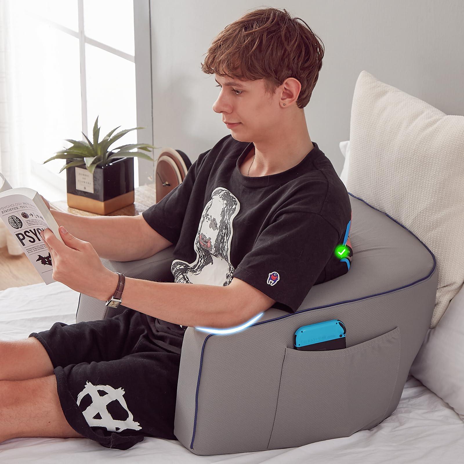 Reading Pillow for Gaming, Extra Large Laptop Pillow for Adult, Memory Foam Lap Desk Gaming Pillow for Reading, Working, Playing Steam Deck Switch or Sitting in Bed Floor Sofa(Grey) - Unique Gift Market