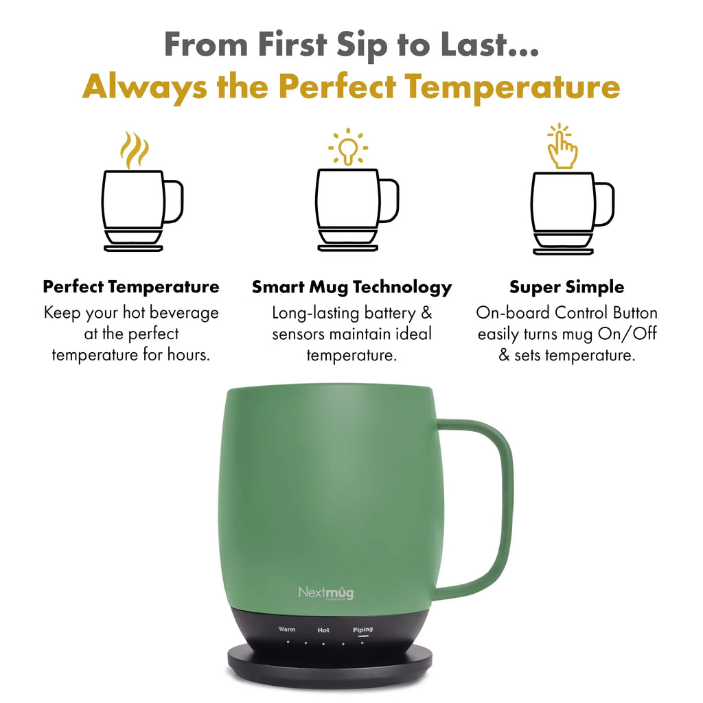 Nextmug - Temperature-Controlled, Self-Heating Coffee Mug (Black - 14 oz.) - Unique Gift Market