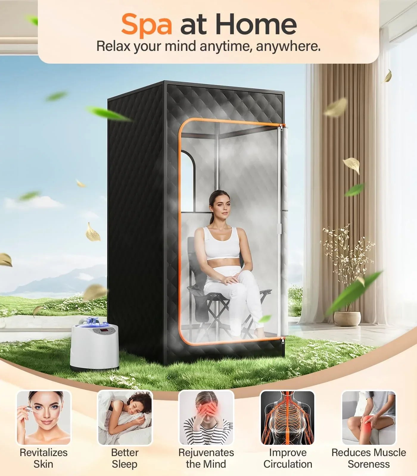 Portable Sauna for Home, Personal Portable Steam Sauna Tent with 1200W 3L Steamer Heater, 15 Levels, Remote Control, Foldable Chair, Cozy Big Size 36 * 36 * 71 inches - Unique Gift Market