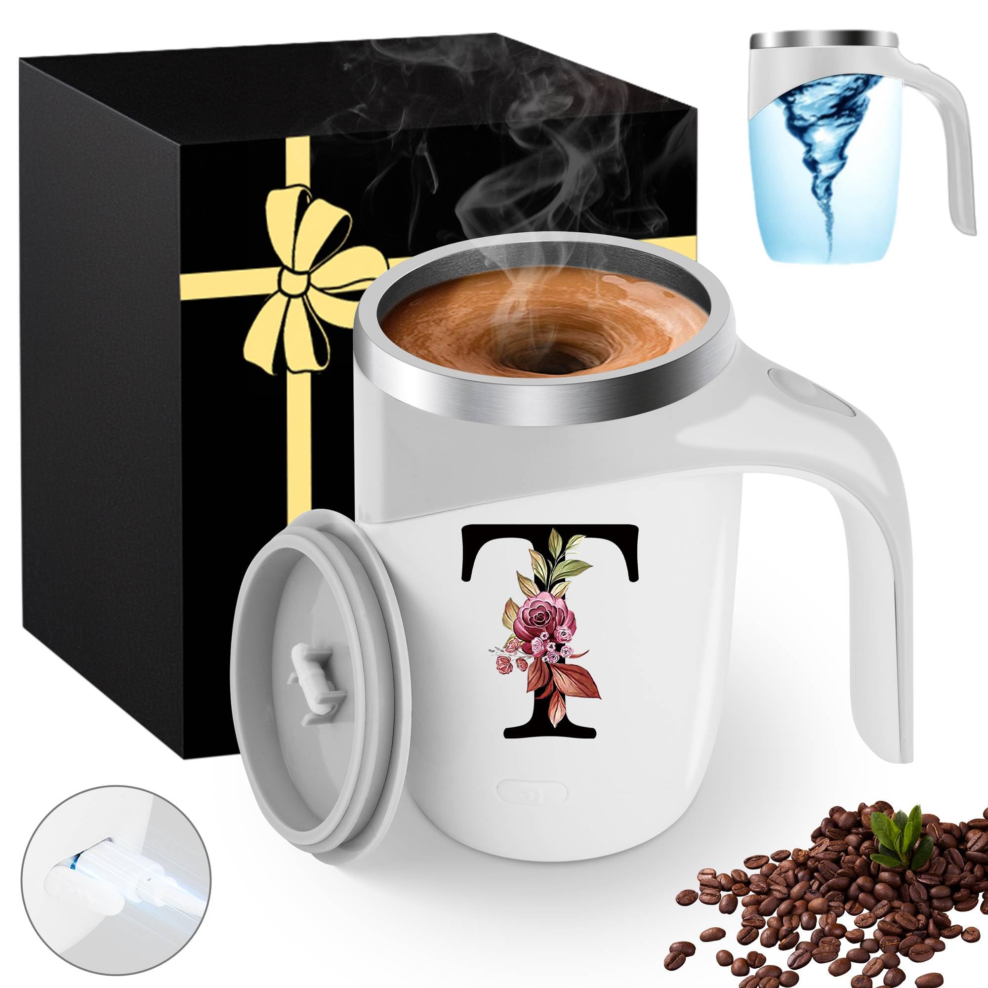 Initial Magnetic Stirring Coffee Mug Stainless Insulated Travel Cup Happy Birthday Personalized Gifts Women Adult Who Have Everything Want Nothing Mom Cool Special Custom Christmas Initial Present,G