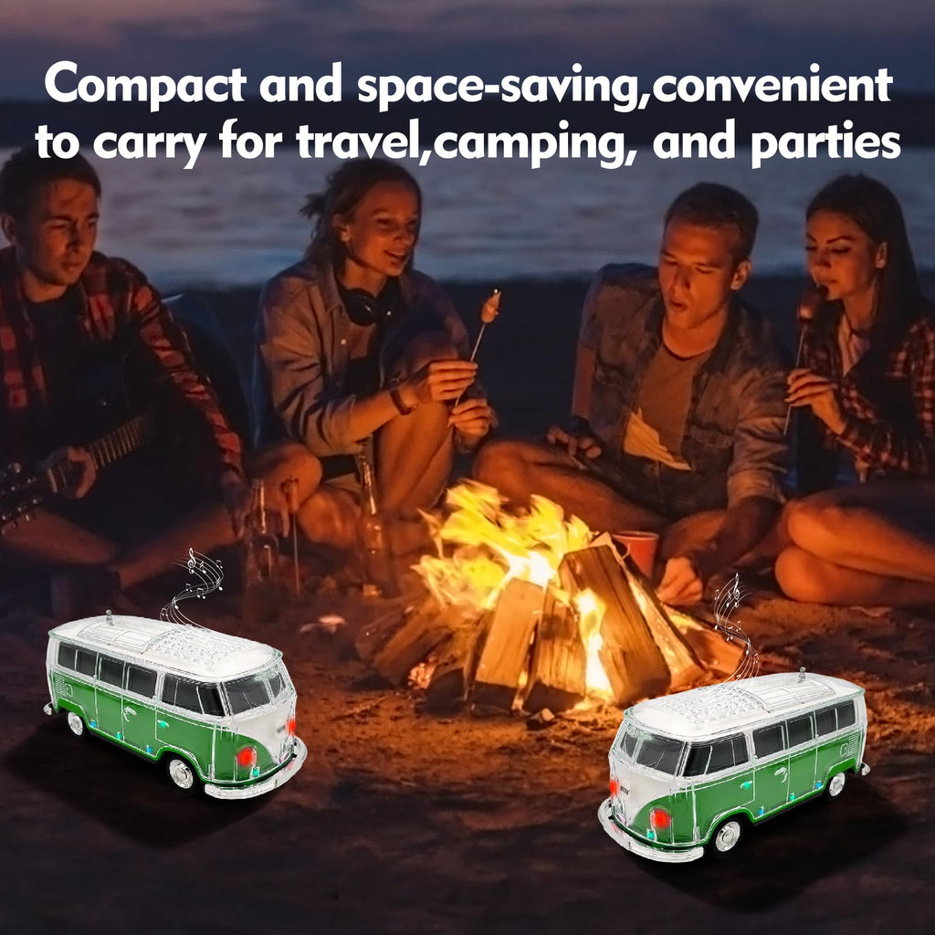 Mini Bus Bluetooth Speaker with Microphone, Portable Speaker Bluetooth, Small Speakers Bluetooth Wireless, LED Light, USB/TF, Car Design, Gift for Men, Men Birthday Gift Ideas (Green)