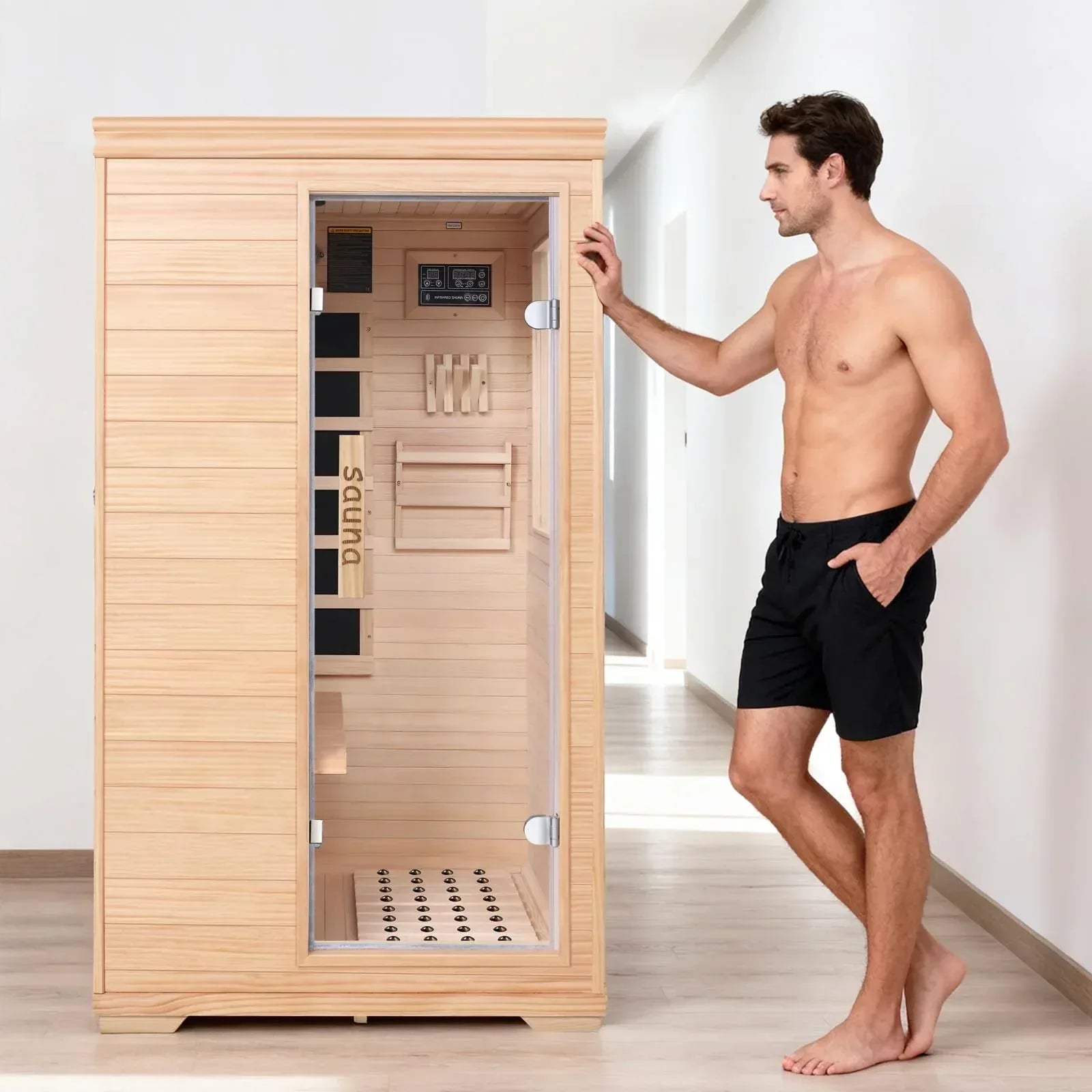 Far Infrared Sauna for 1 Person - 1050W Fast Heating, Canadian Hemlock Wood Home Sauna with Bluetooth Speaker, Chromotherapy & Oxygen Ionizer Easy Assembly Indoor Sauna for Relaxation, Detox, Home Gym - Unique Gift Market