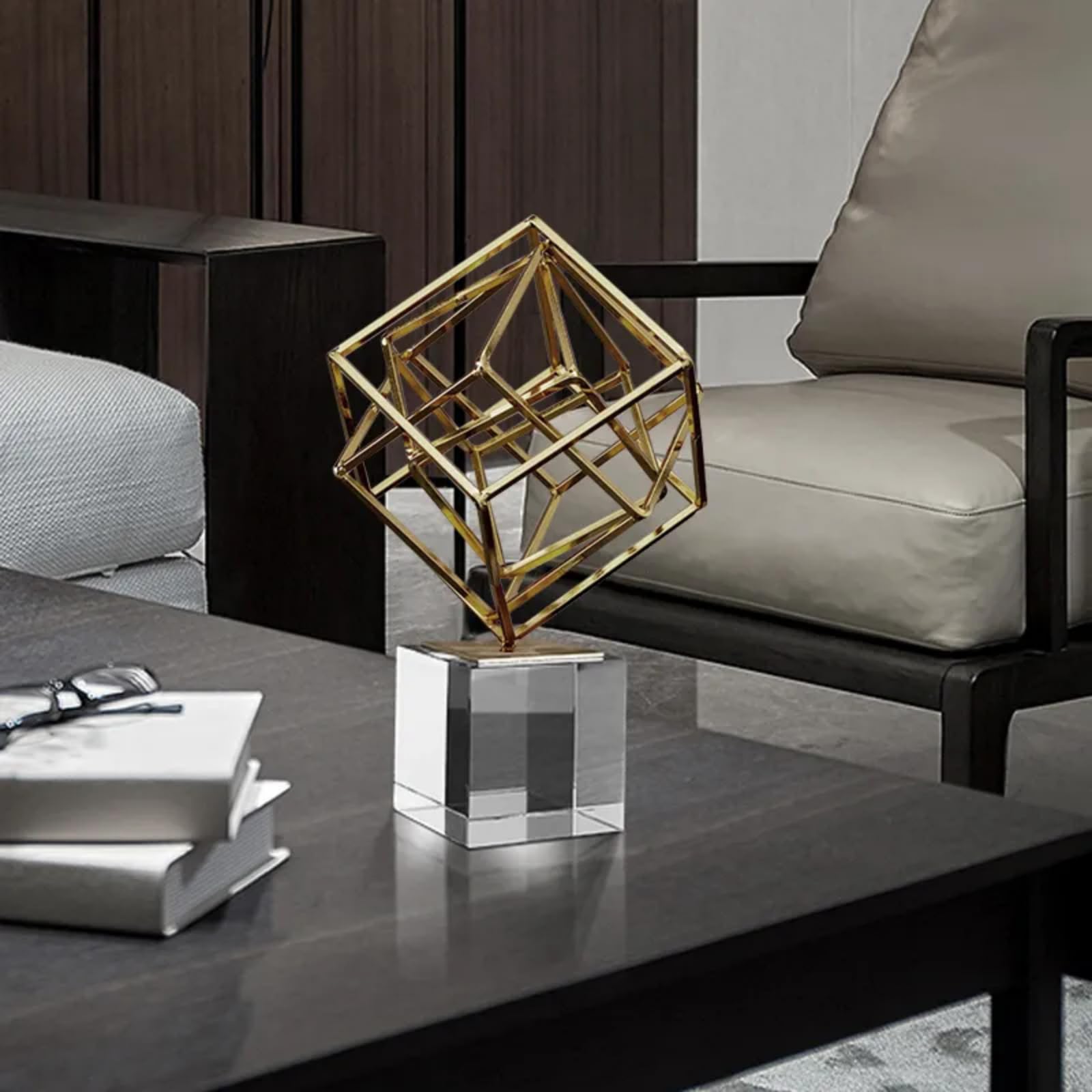 Homary Modern Abstract Art Decoration Metal Globe Ornament Sculpture Decor with Rectangle Stand Black & Gold