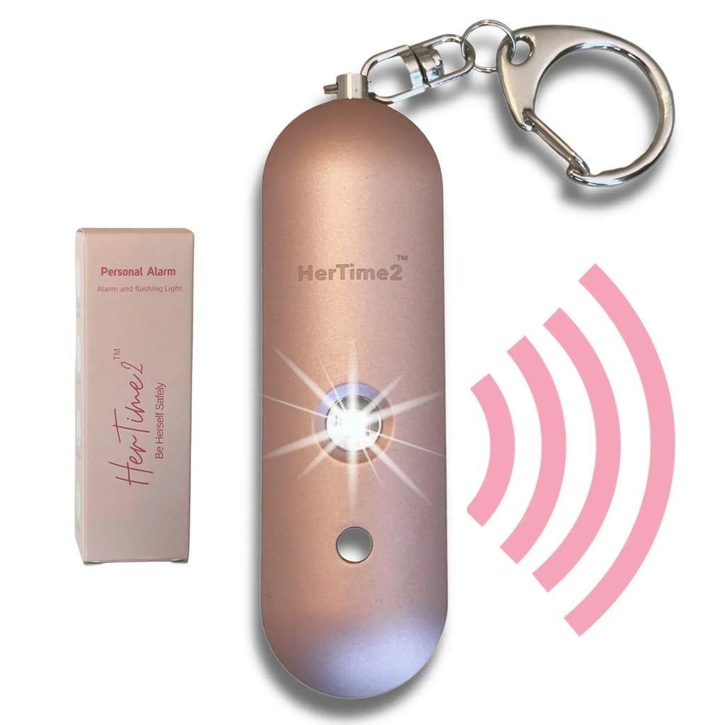 Personal Safety Alarm – Travel Safe Waterproof – Gift for Women College Girls – Self Defense Keychain – Extra Loud Siren – Strobe Light – Cute Key Chains Protection (Rose Gold) - Unique Gift Market