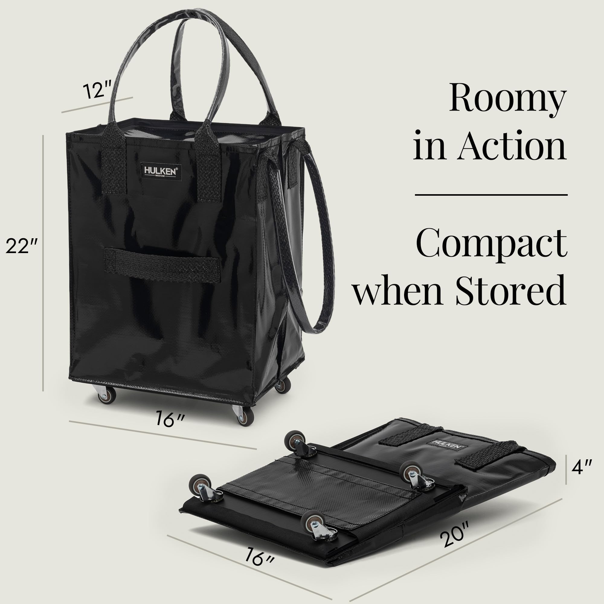 (Medium, Rose Gold) Reusable Grocery Bag On Wheels, Shopping Trolley, Rolling Tote, Zipper Closure, Lightweight, Carries Up to 66 lb, Folds Flat, Unbreakable Handles