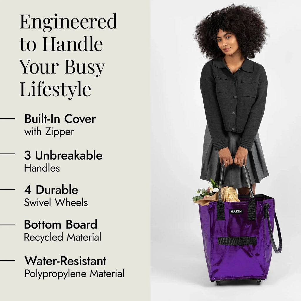 (Medium, Rose Gold) Reusable Grocery Bag On Wheels, Shopping Trolley, Rolling Tote, Zipper Closure, Lightweight, Carries Up to 66 lb, Folds Flat, Unbreakable Handles - Unique Gift Market