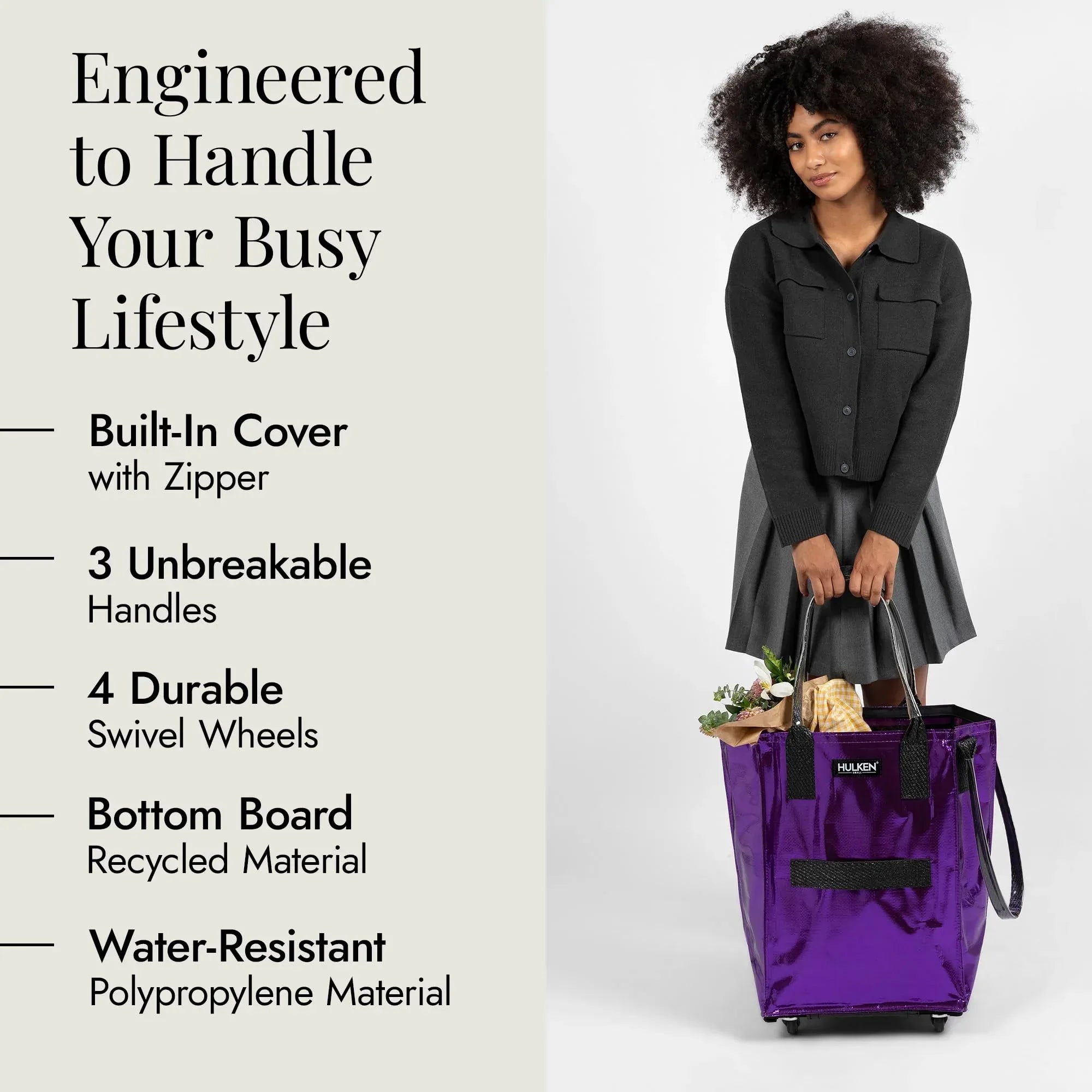 (Medium, Rose Gold) Reusable Grocery Bag On Wheels, Shopping Trolley, Rolling Tote, Zipper Closure, Lightweight, Carries Up to 66 lb, Folds Flat, Unbreakable Handles - Unique Gift Market